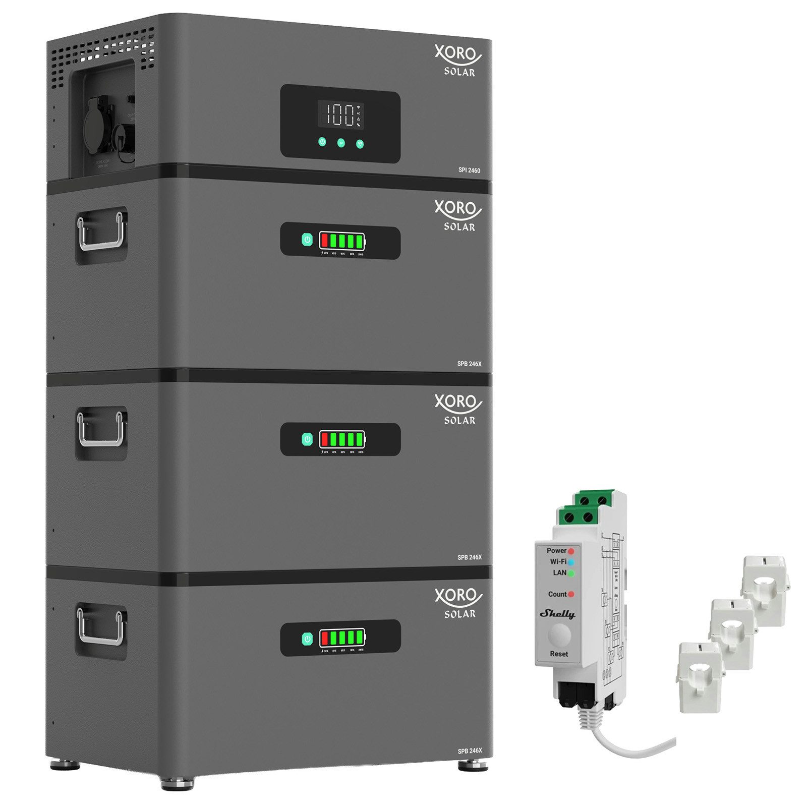 XORO SOLAR ATLAS-D – 2,4 kWh / E – 4,8 kWh / F – 7,2 kWh inkl. Shelly Pro 3EM Stromspeicher (230 V), AC-gekoppelter Solarspeicher für Balkonkraftwerk und Dachanlagen