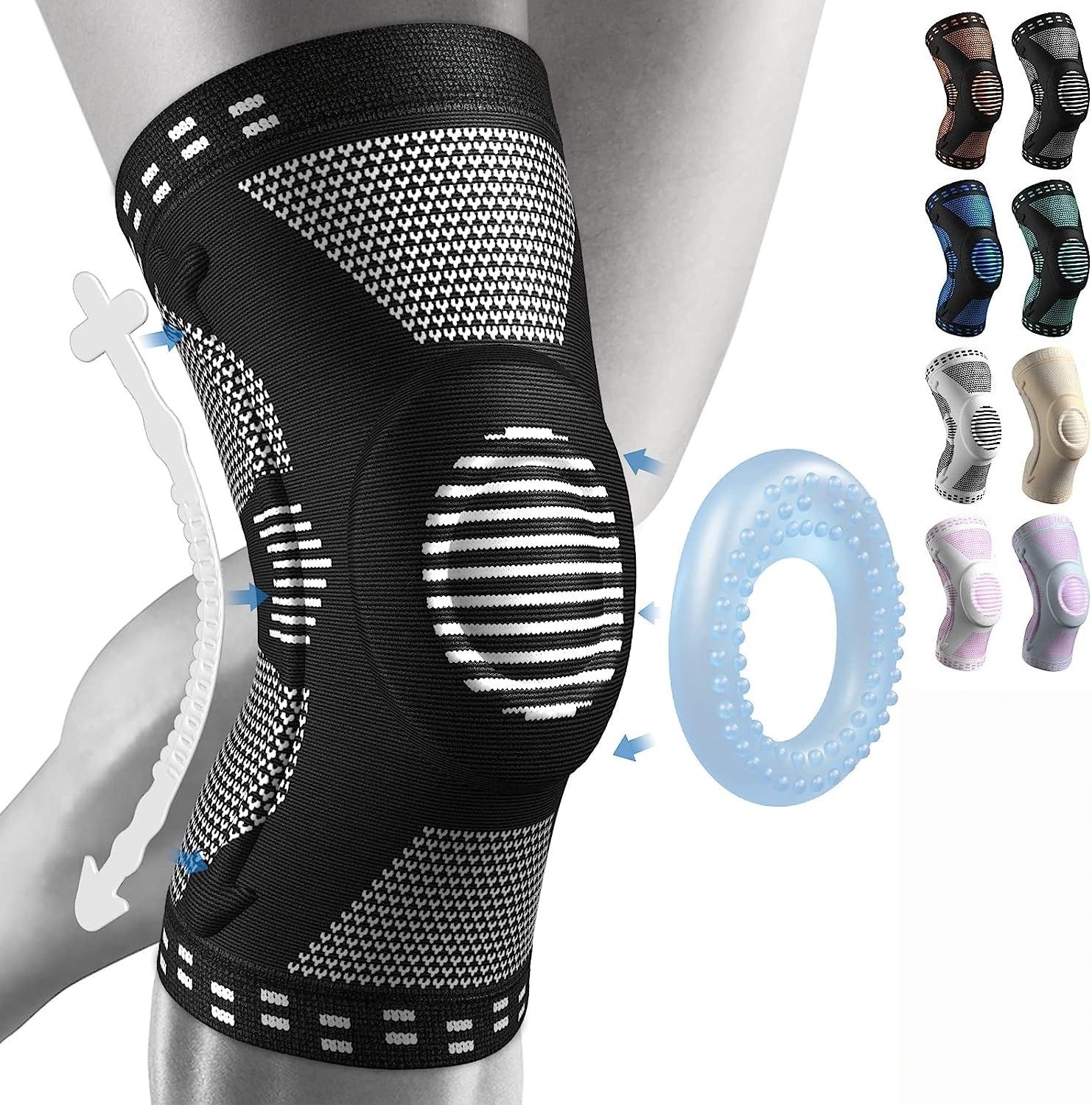 Bundviel Kniebandage Kniestütze Kompressions-Kniebandage mit Patella Pad & Stabilisatoren, für Sport, Training, Arthritis & Verletzungenv
