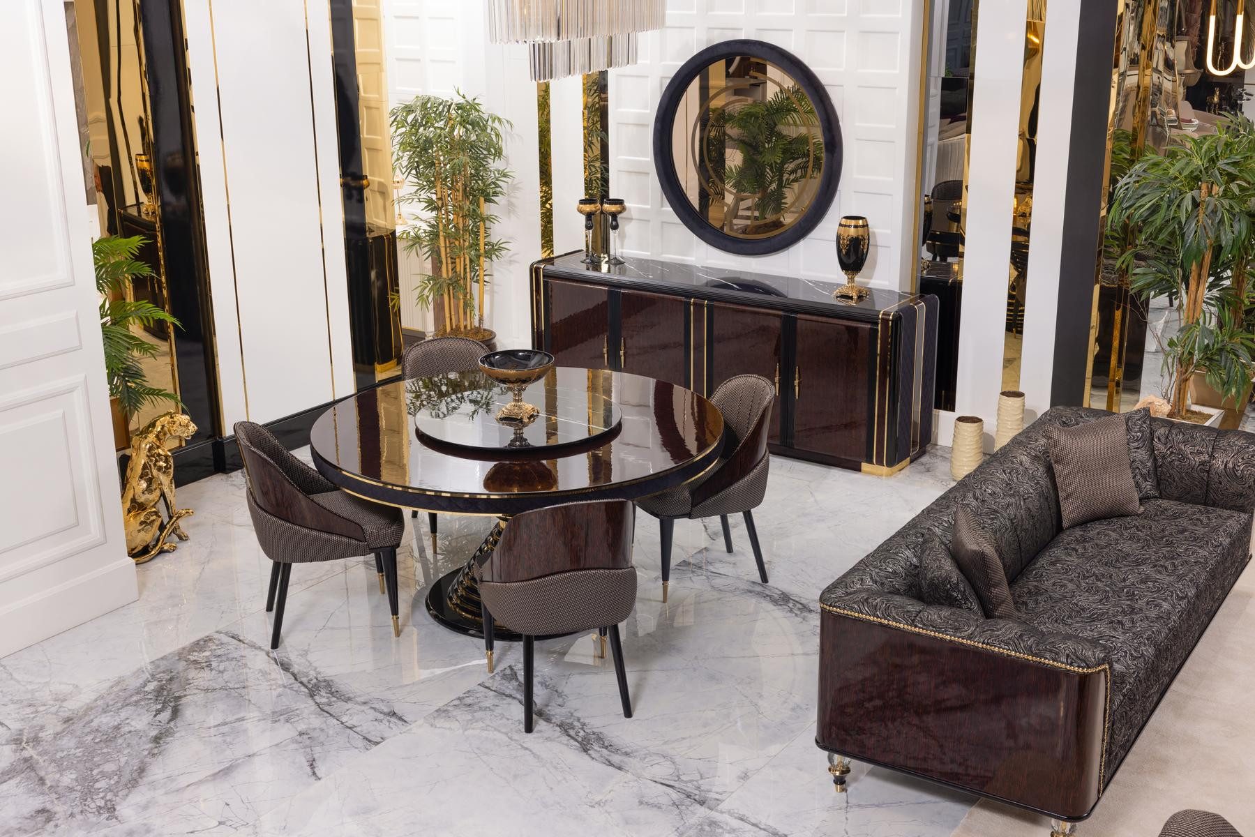 JVmoebel Essgruppe Braunes Esszimmer-Set aus Holz mit elegantem Glas-Finish