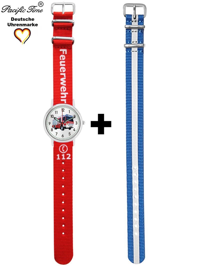 Time Kinder blau Design Versand Feuerwehr Mix - Armbanduhr Match Set Gratis und Wechselarmband, Reflektor Quarzuhr Pacific