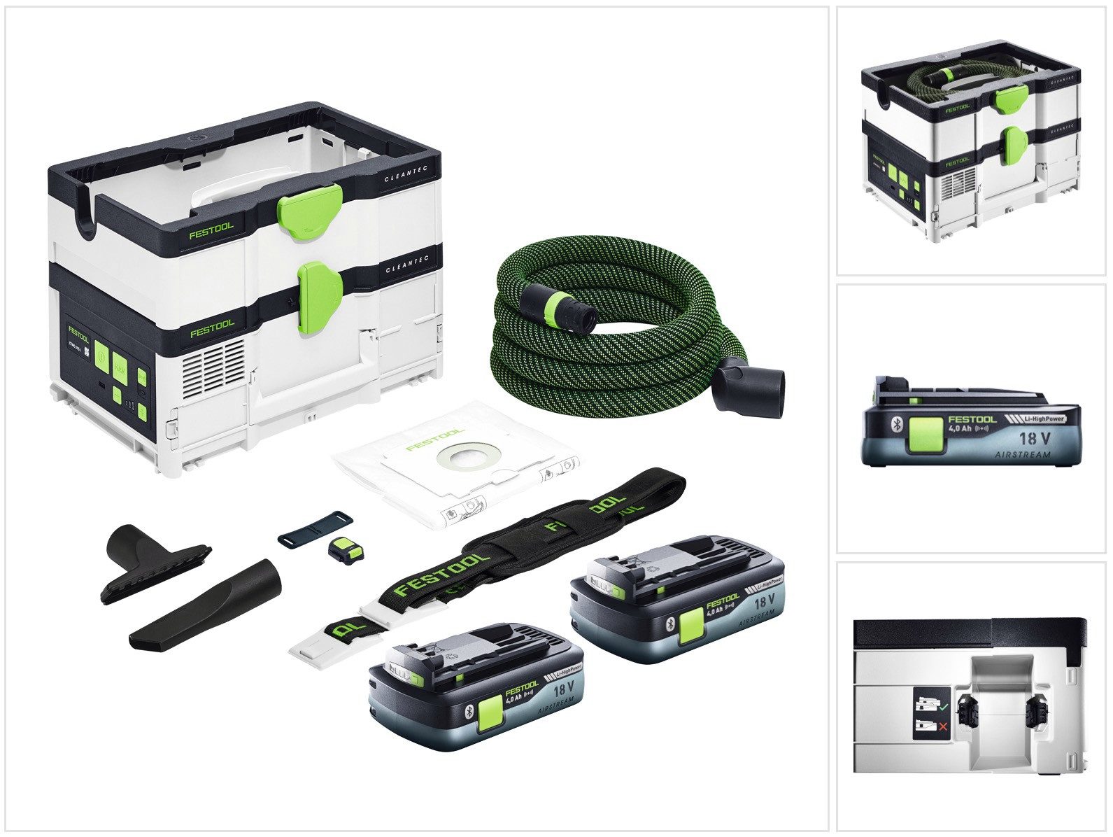 FESTOOL Akku-Handstaubsauger CTLC SYS Akku Absaugmobil 36 V (2x 18 V) Staubkl. L + 2x Akku 4,0 A