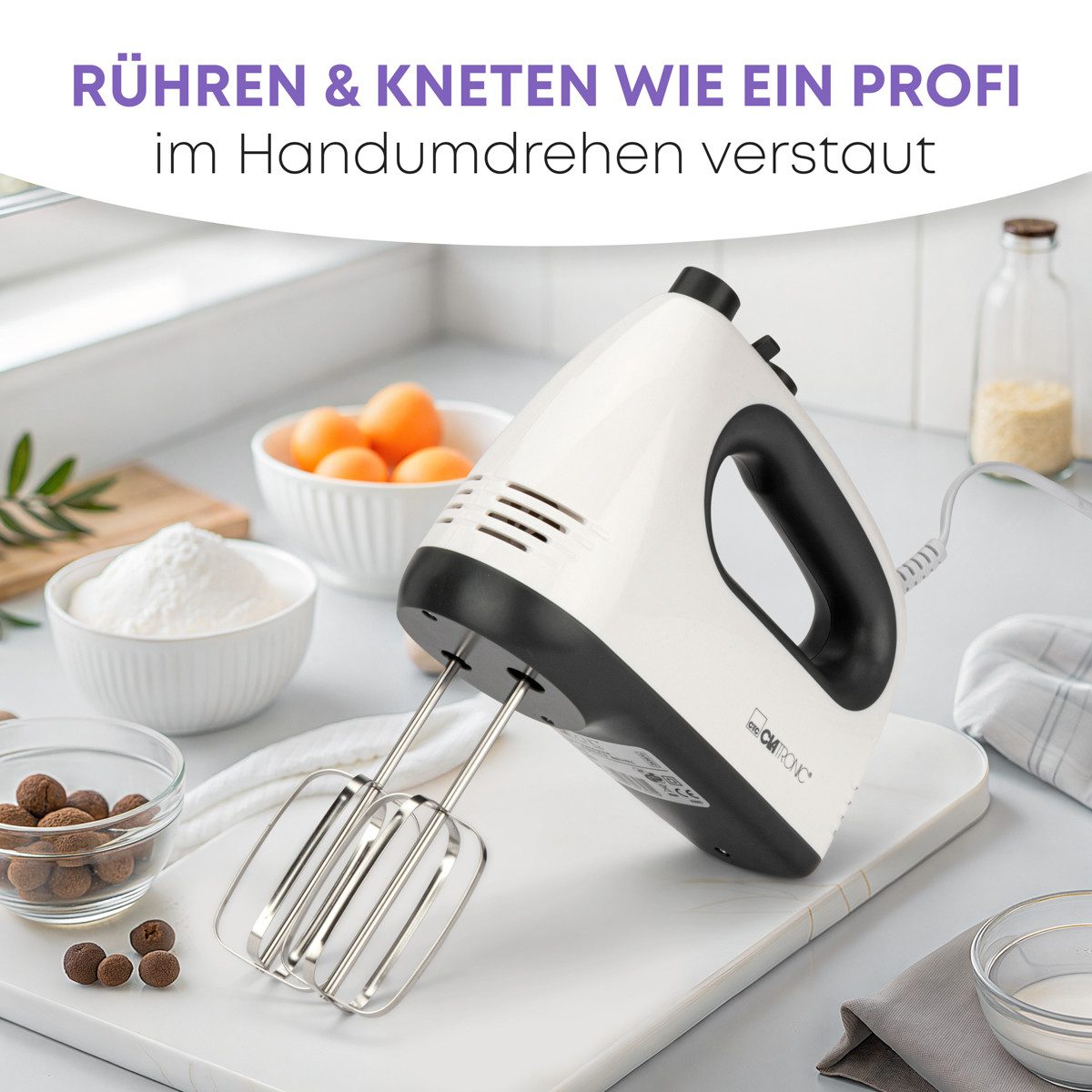 CLATRONIC Handmixer HM 3775, mit kraftvollen 400 Watt-Motor, 5 Stufen