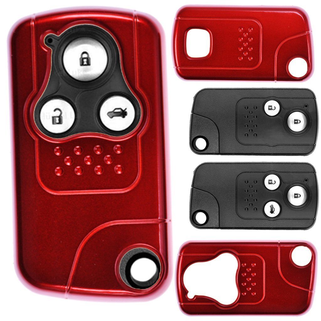 mt-key Schlüsseltasche Autoschlüssel CR-V Civic Honda KEYLESS Schutzhülle für Rot, Hardcover SMARTKEY Jazz Metallic