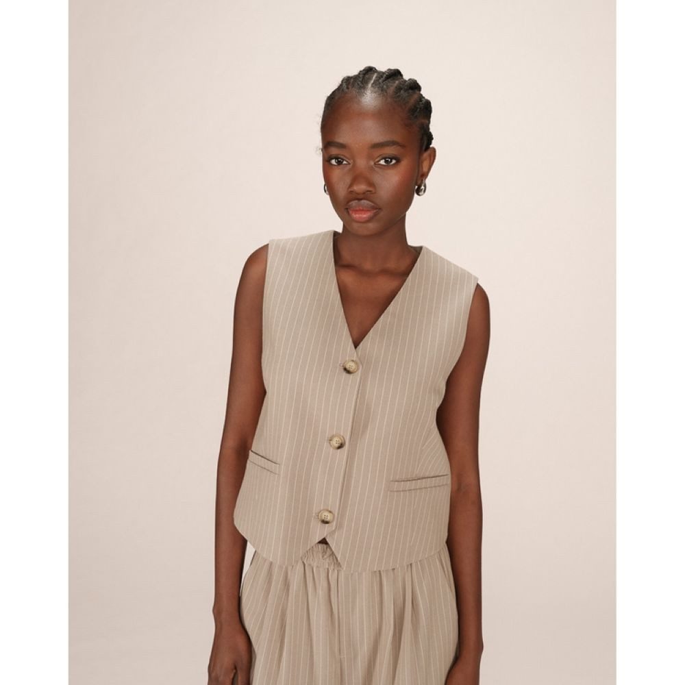 Grace & Mila Kurzweste Striped Waistcoat Sister ? Damen Weste gestreift ? elegante Anzugweste