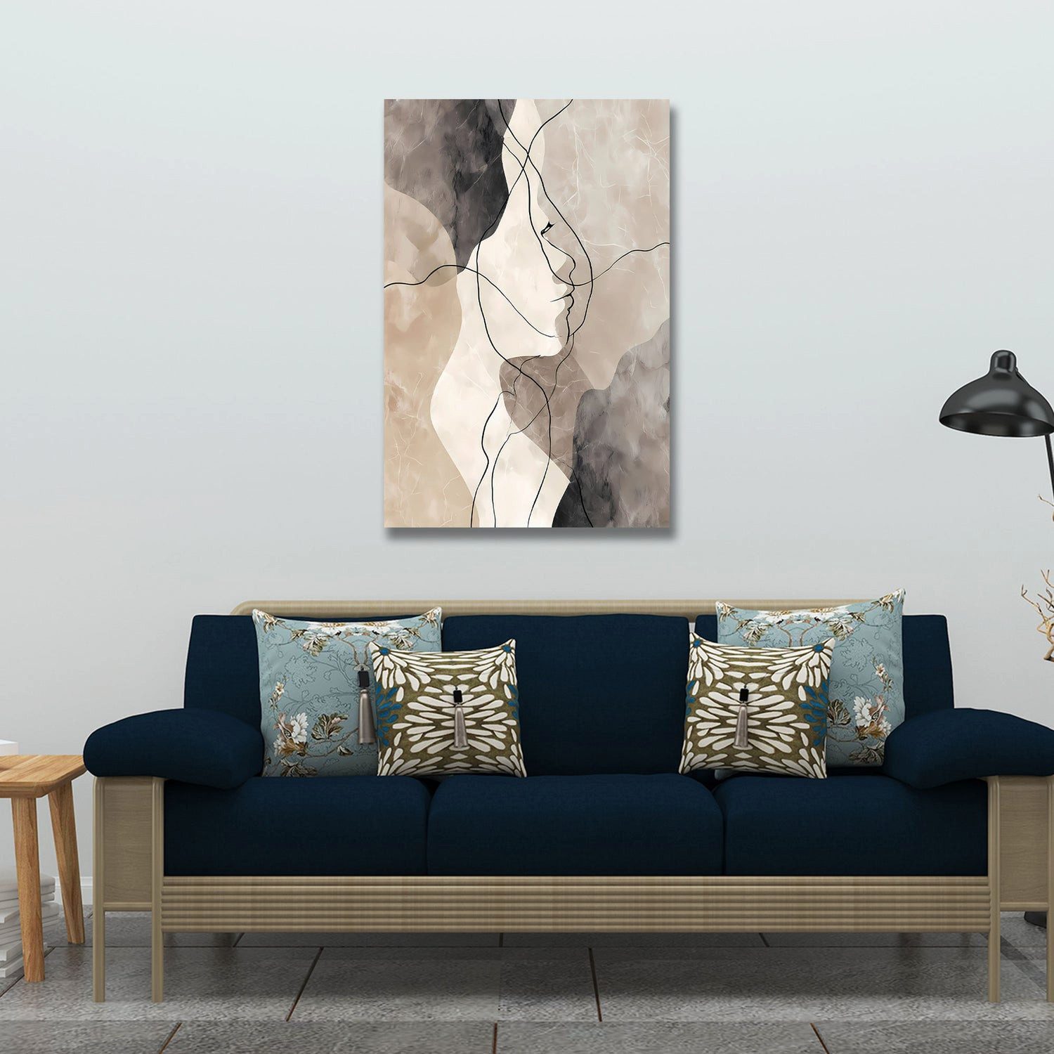 Artedinoi Leinwandbild Abstrakt Liniengesicht Beige Braun Wandbild Leinwandbild Kunstdruck XL, Liniengesicht in Beige-Braun