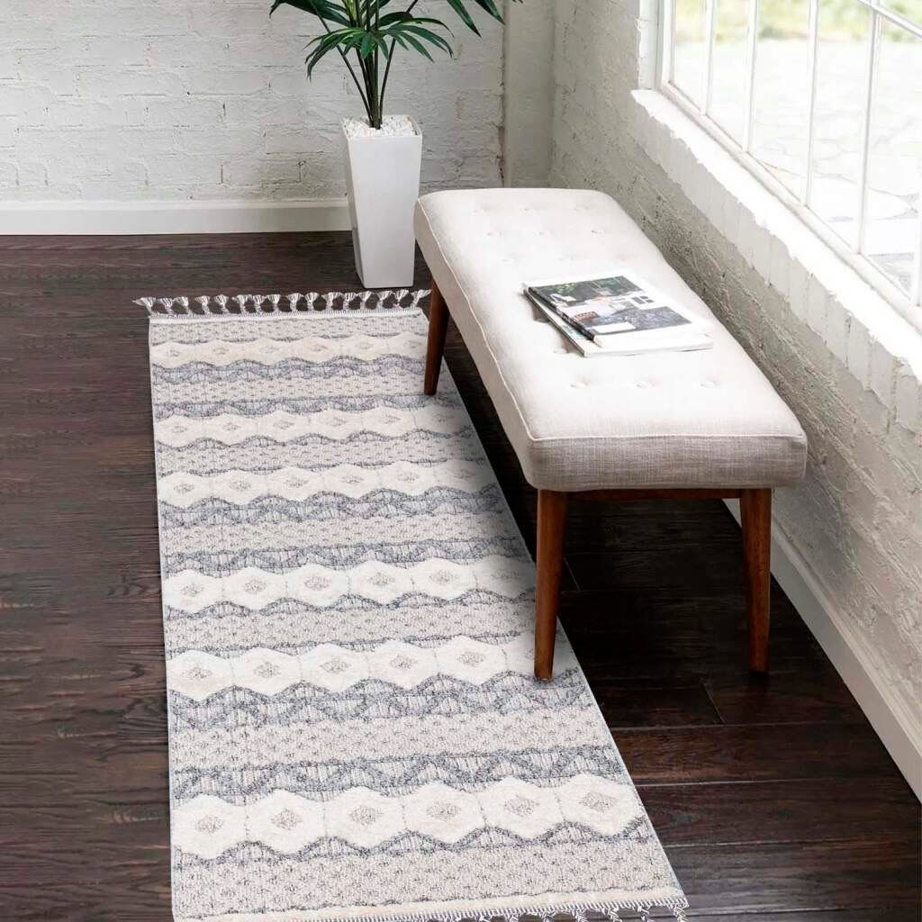 Carpet City Hochflor-Teppich Valencia 728, rechteckig, Höhe: 20 mm, Läufer, Boho-Stil, 3D-Effekt, Relief, Hoch-Tief-Struktur, mit Fransen