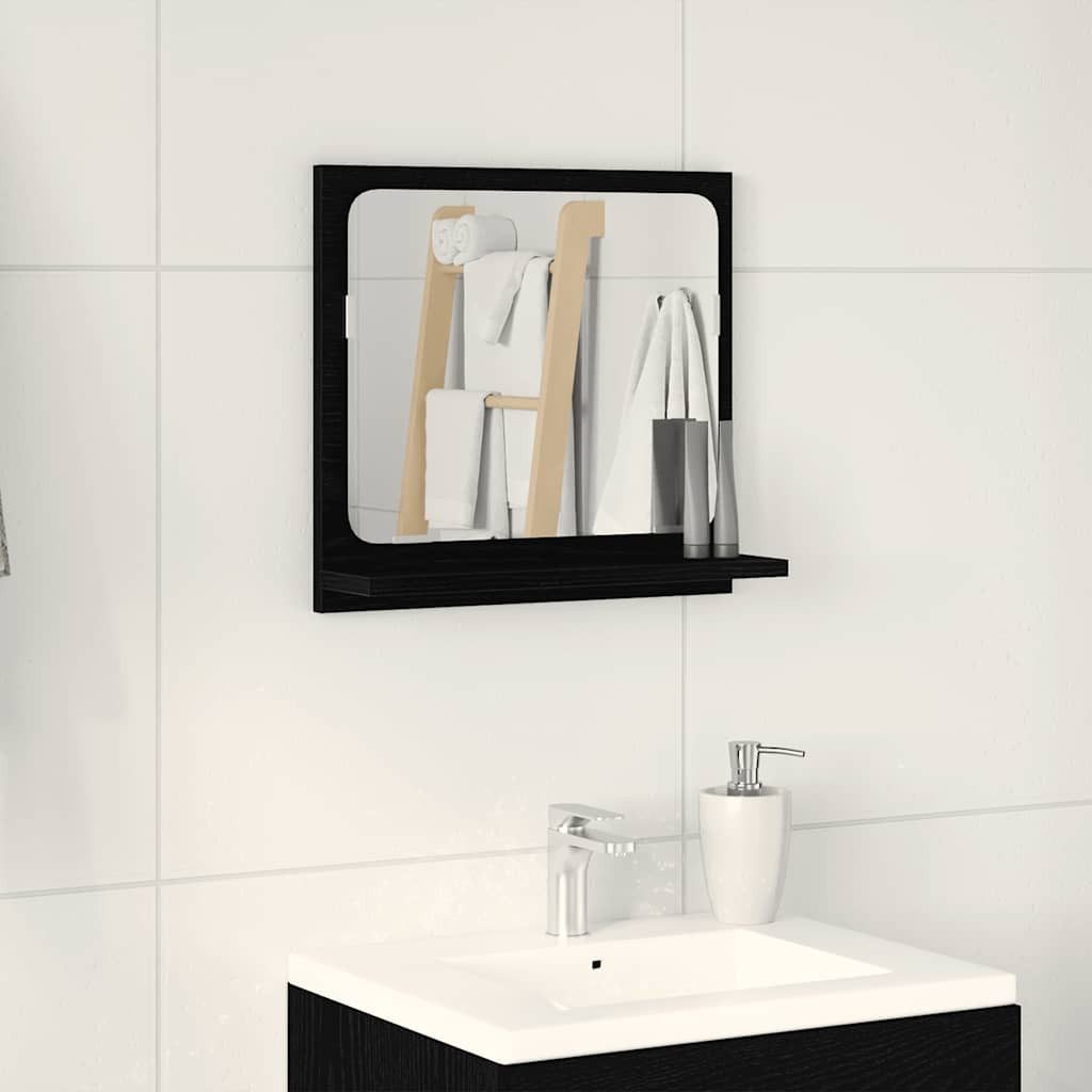 furnicato Wandspiegel Badezimmerspiegel Schwarz Eichen-Optik 40 x 10,5 x 37 cm (1-St), Wandspiegel mit Ablage für Badutensilien und feuchtresistentem Holz