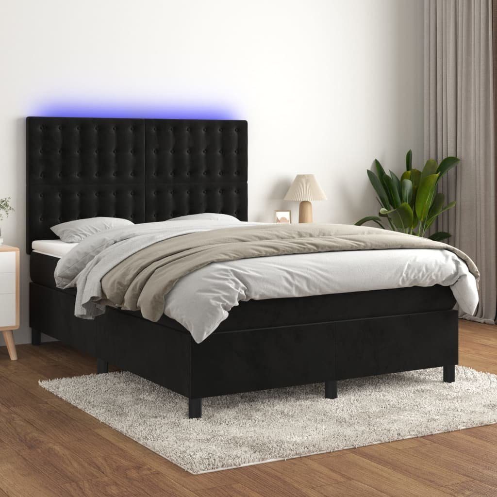vidaXL Bett Boxspringbett mit Matratze & LED Schwarz 140x200 cm Samt