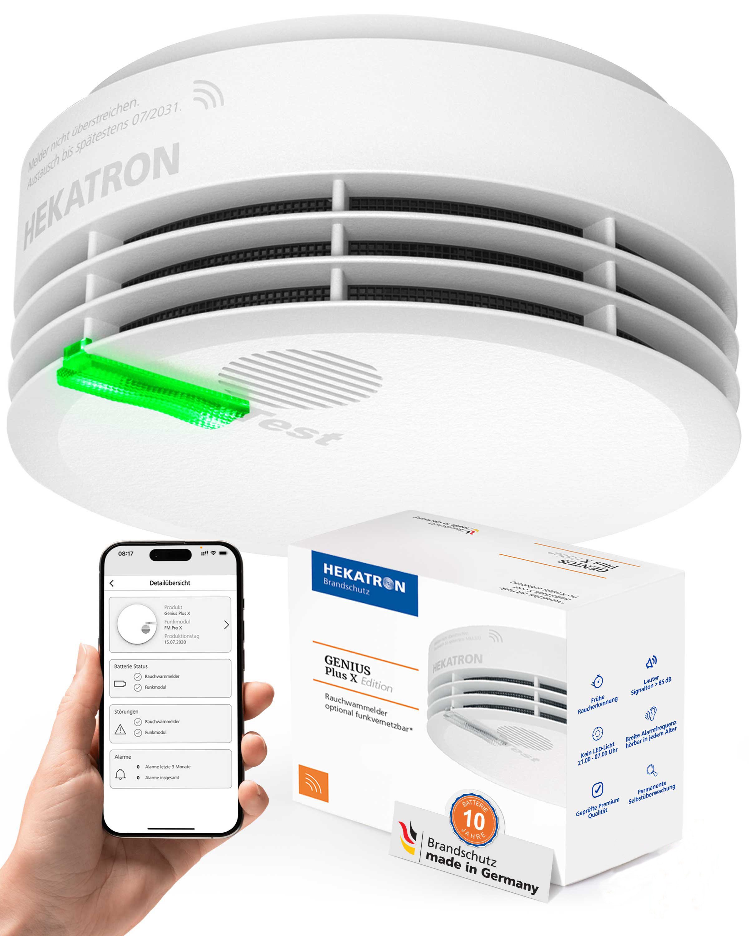 Hekatron Hekatron Genius Plus X Mehrsprachig Rauchmelder (opt. vernetzbar, 10 Jahre Batterie, made in Germany, mehrsprachig)
