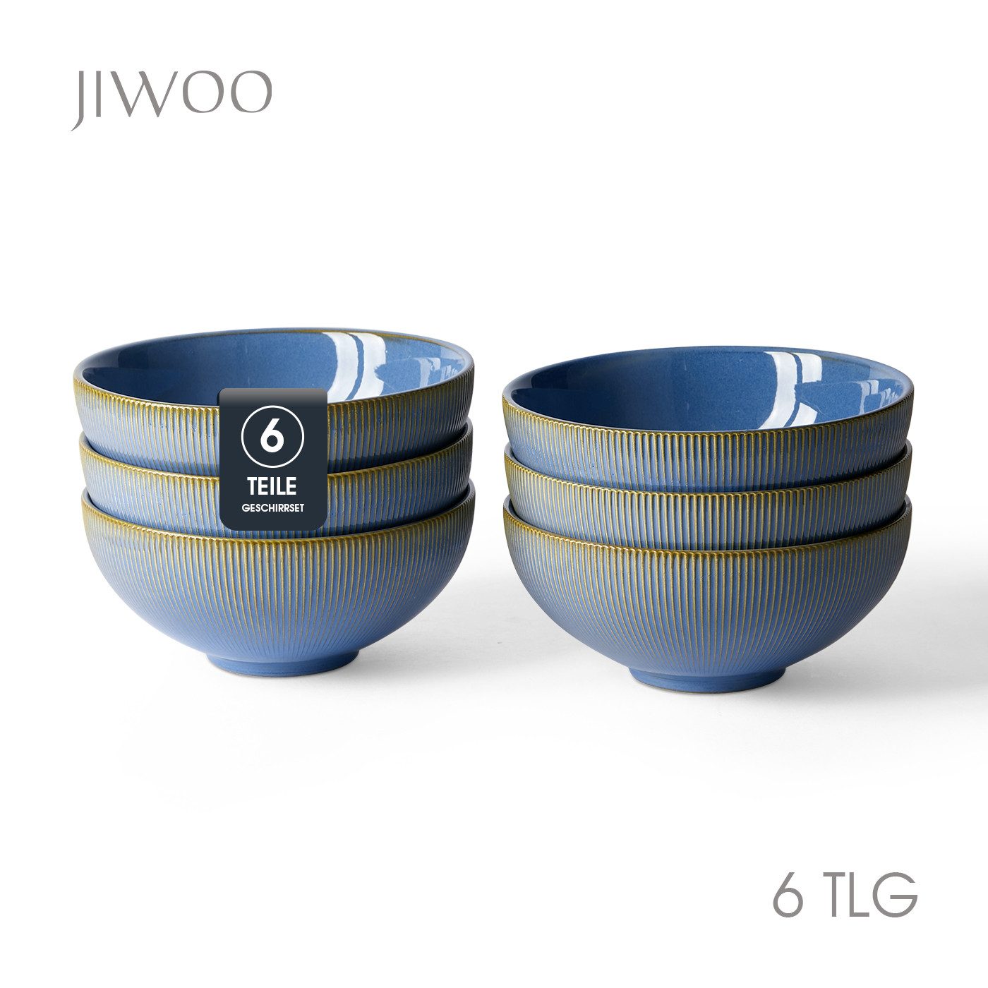 JIWOO Suppenteller 6er Ø20cm Speiseteller Salatteller Pastateller Teller Suppenschüssel, (6 St), Keramik Hochwertiges Tellerset Blau Mikrowellen- und spülmaschinenfest