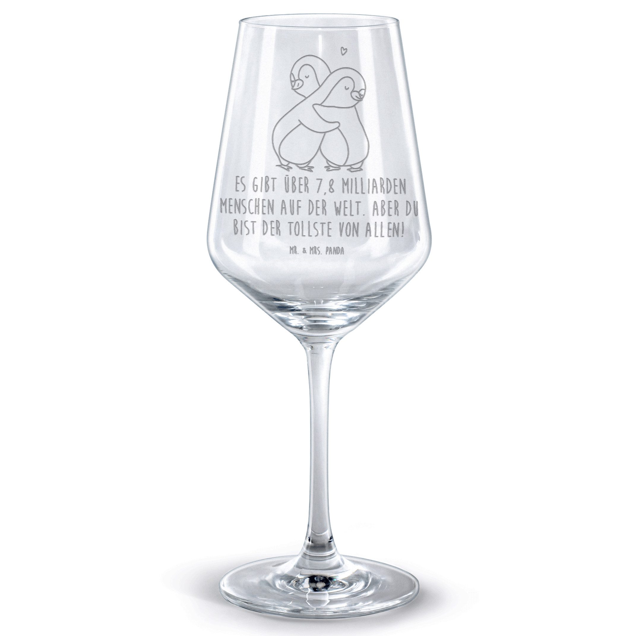 Mr. & Mrs. Panda Rotweinglas Pinguine Kuscheln, weinglas graviert, Transparent, Mitbringsel, Hochz, Premium Glas, Glas Rotwein Rotweinkelch Valentinstag