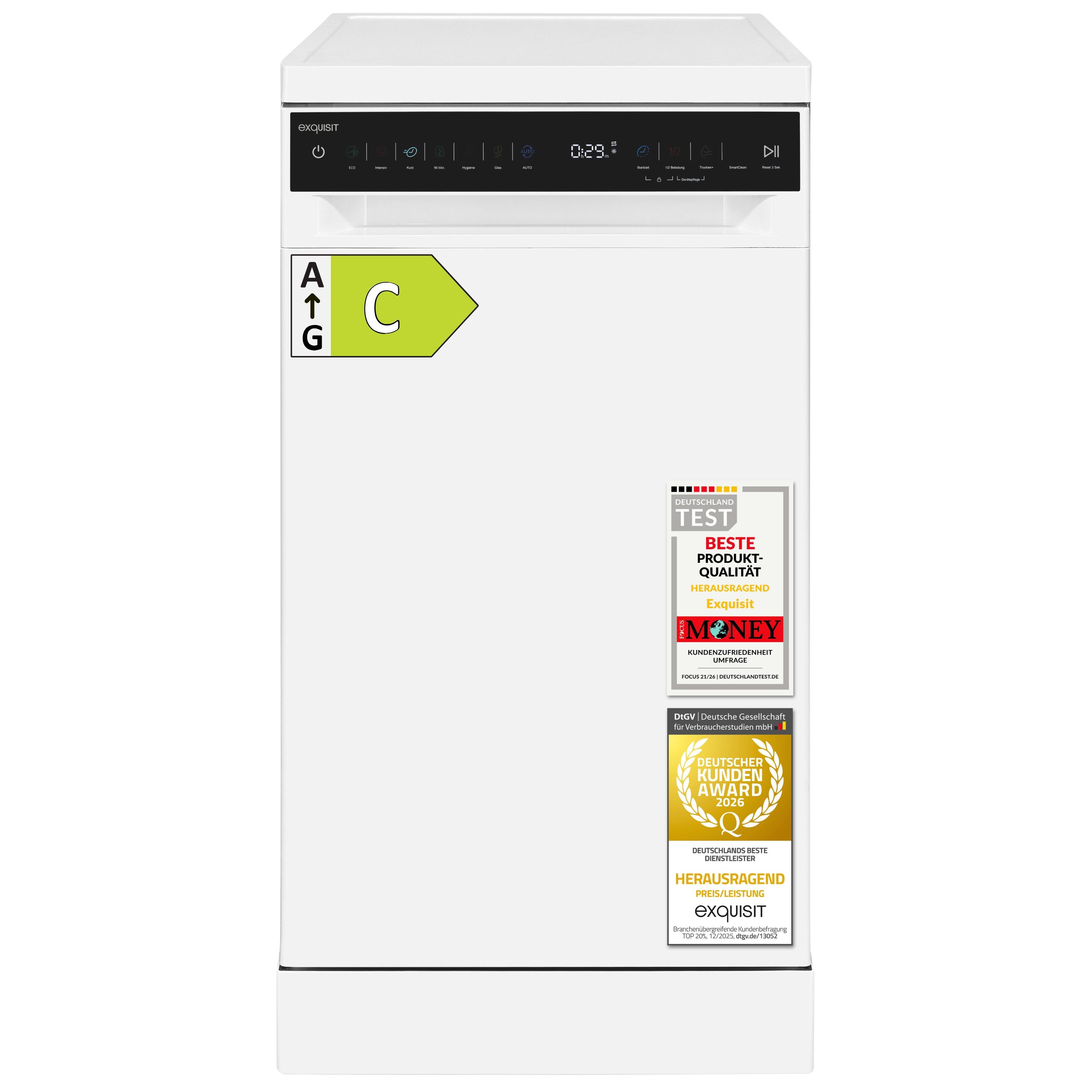 EXQUISE Standgeschirrspüler GSP59311-450C, 9,8 l, 11 Maßgedecke, LED, 2100 W, 84,9 x 44,8 x 59,0 cm, 118,2 cm