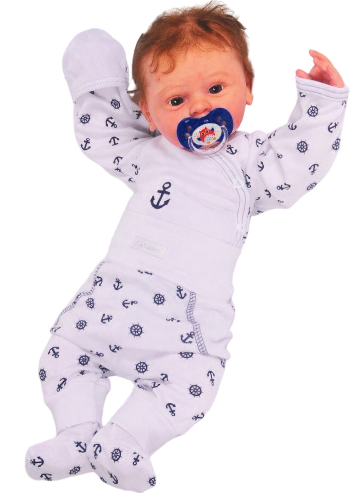 Body & Hose Baby Anzug Wickelbody Schlupfhose Langarmbody in Weiß mit Ankermuster