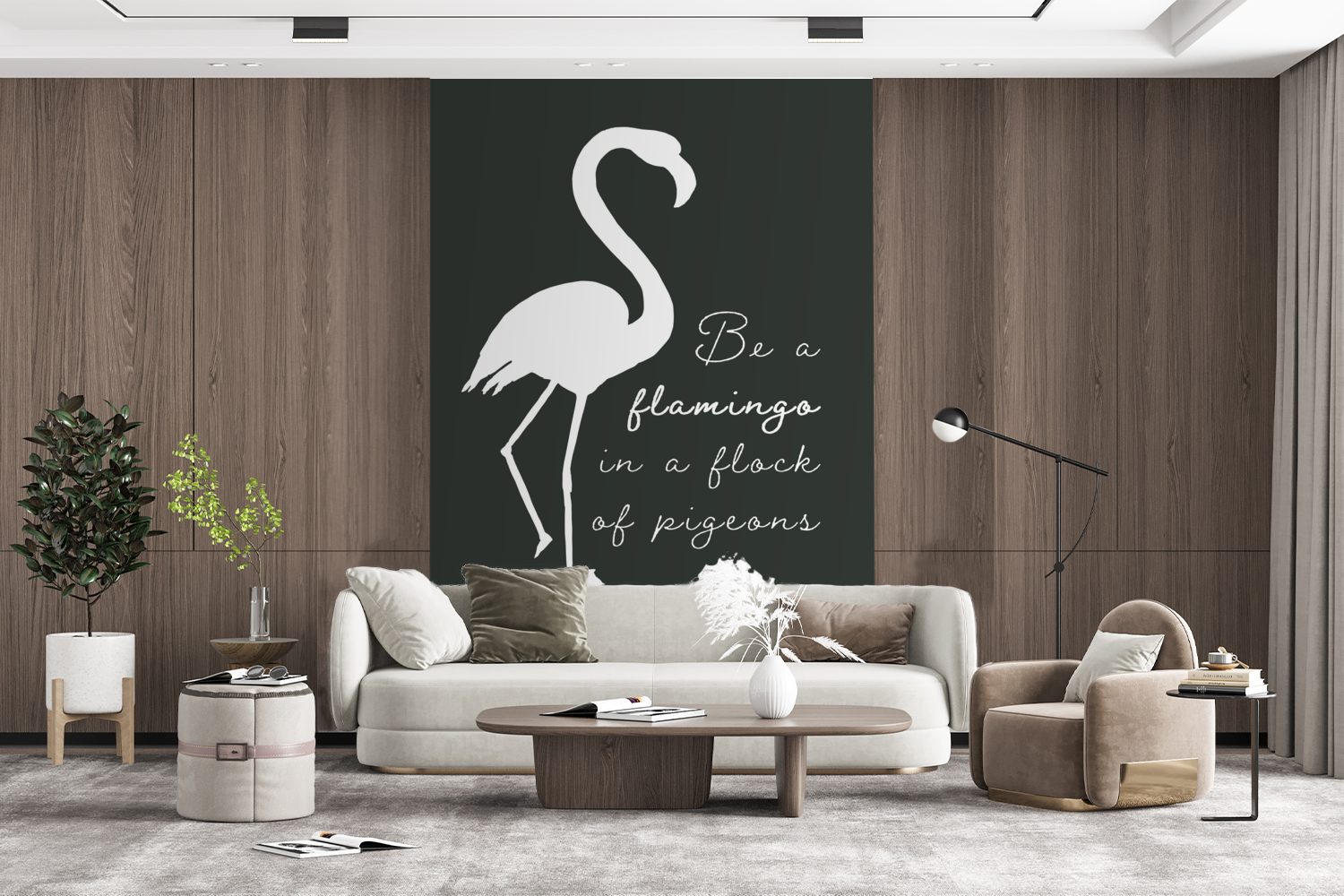 Wandtapete - bedruckt, Wohnzimmer, Schwarz - (3 Fototapete Zitat Vinyl St), Tapete Montagefertig - für Flamingo Matt, MuchoWow Weiß,