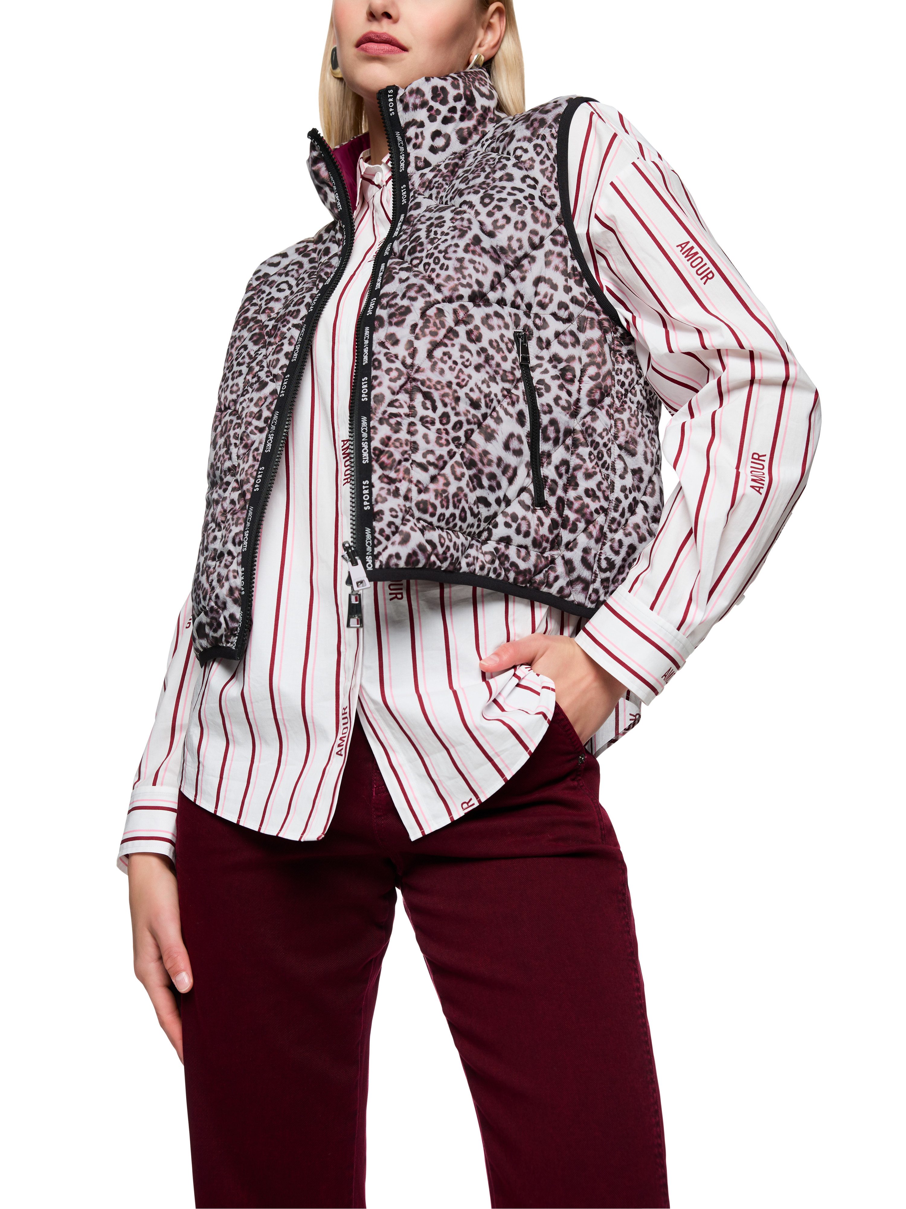 Marc Cain Wendeweste Mon Cherry Premium Damenmode Wendbar, 2-Wege-Reißverschluss, Stehkragen