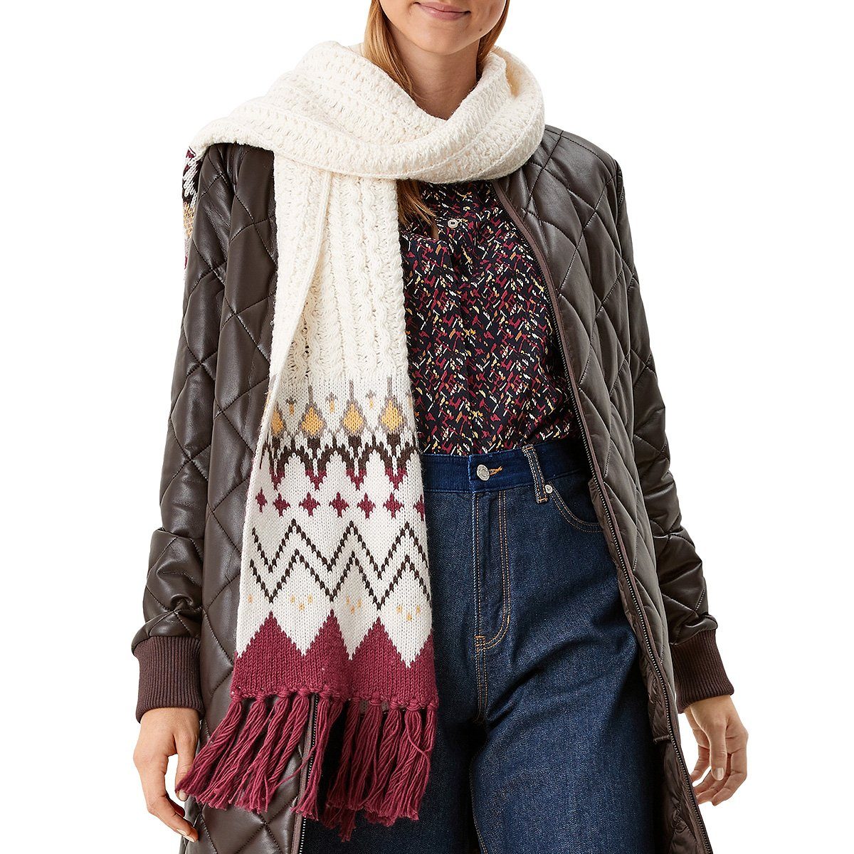 s.Oliver Schal Damen Langer XXL Schal mit Strickmuster Scarf 2109005-0210 günstig online kaufen