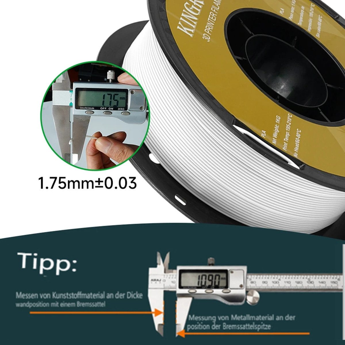 KINGROON Filament 3D-Drucker Filament PLA 1,75mm 10kg Mixfarben, 1kg/Rolle, Blasenfrei, Hitzbeständig 3D-Druckmaterialien