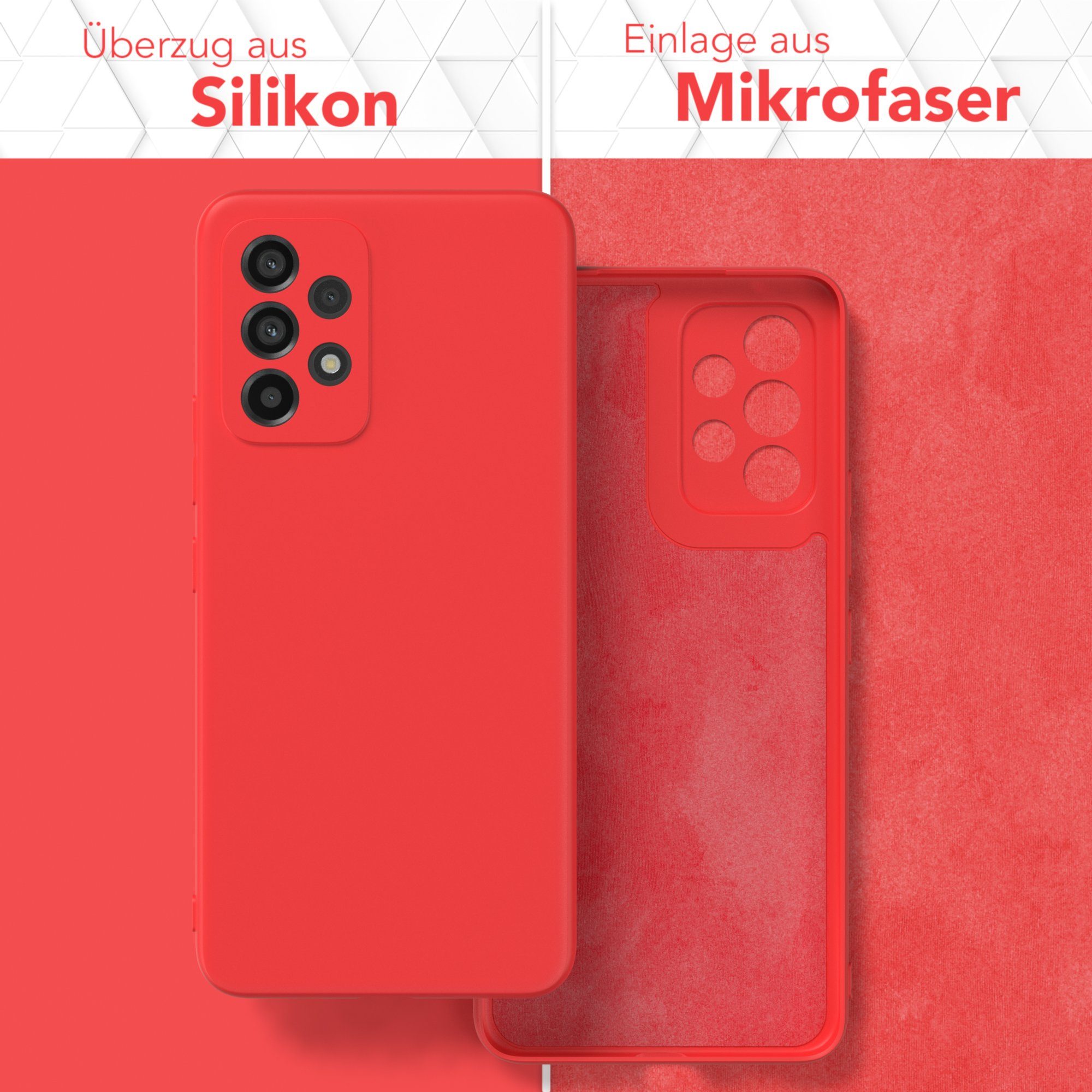 EAZY CASE Handyhülle für Samsung Galaxy A53 5G Hülle Silikon 6,5 Zoll, Silikon Schutzhülle mit Kameraschutz stoßfest handycover elastisch Rot