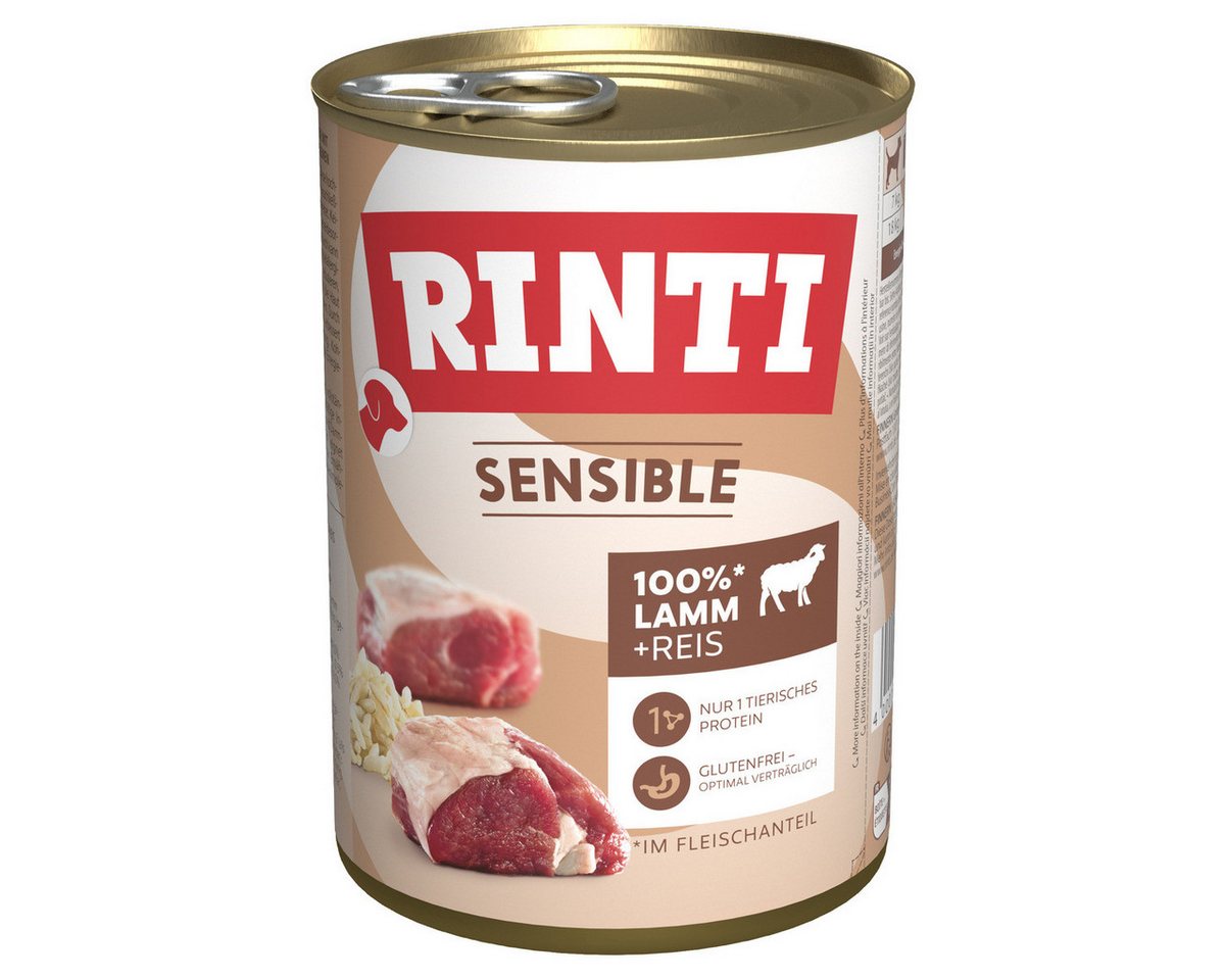 Rinti Sensible mit Lamm + Reis 400 g - 12 Stück, Nassfutter für: Hund