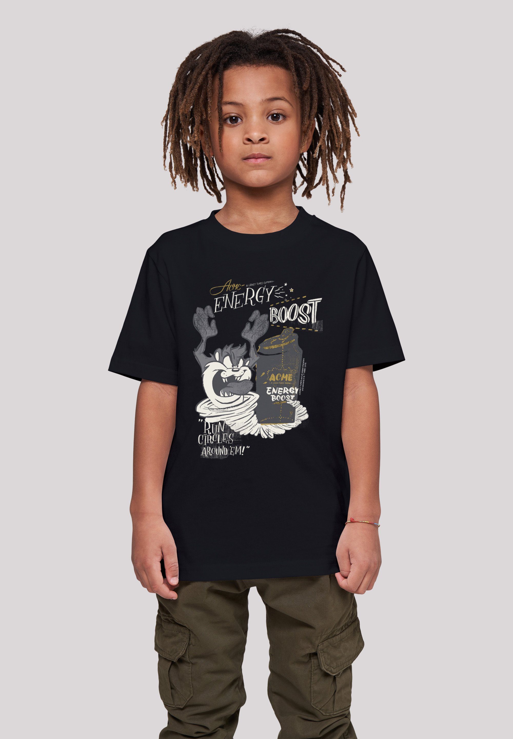 (1-tlg) F4NT4STIC Kinder Taz with Energy Boost-BLK Kids Basic Tee Kurzarmshirt Looney Tunes