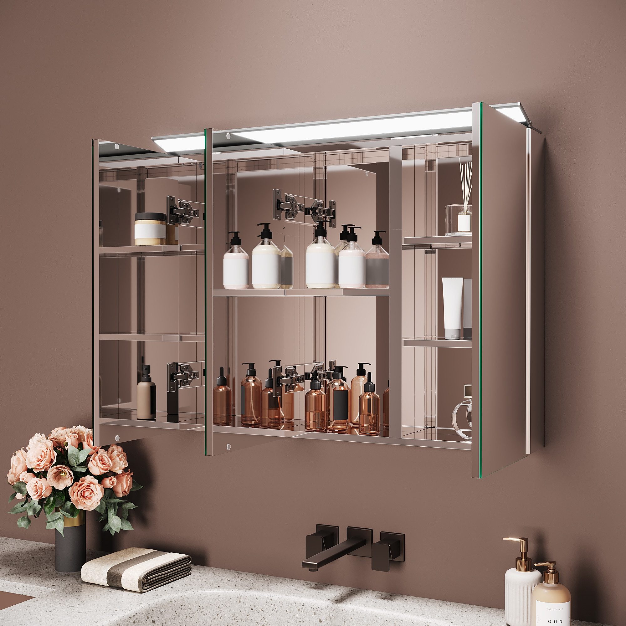 SONNI Spiegelschrank Spiegelschrank Badezimmerschrank 80×60cm Bestseller mit 8K Hochglanz-Frontbeleuchtung