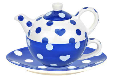MamboCat Teekanne Tea for one Keramik Dekor Herz blau/weiß gepunktet - Jameson & Tailor