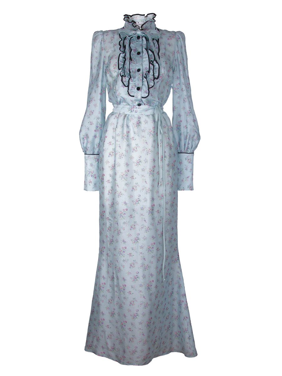 Cocktailkleid Seidenkleid Maxikleid Floral Abendkleid Kleid aus Seide mit Rüschen