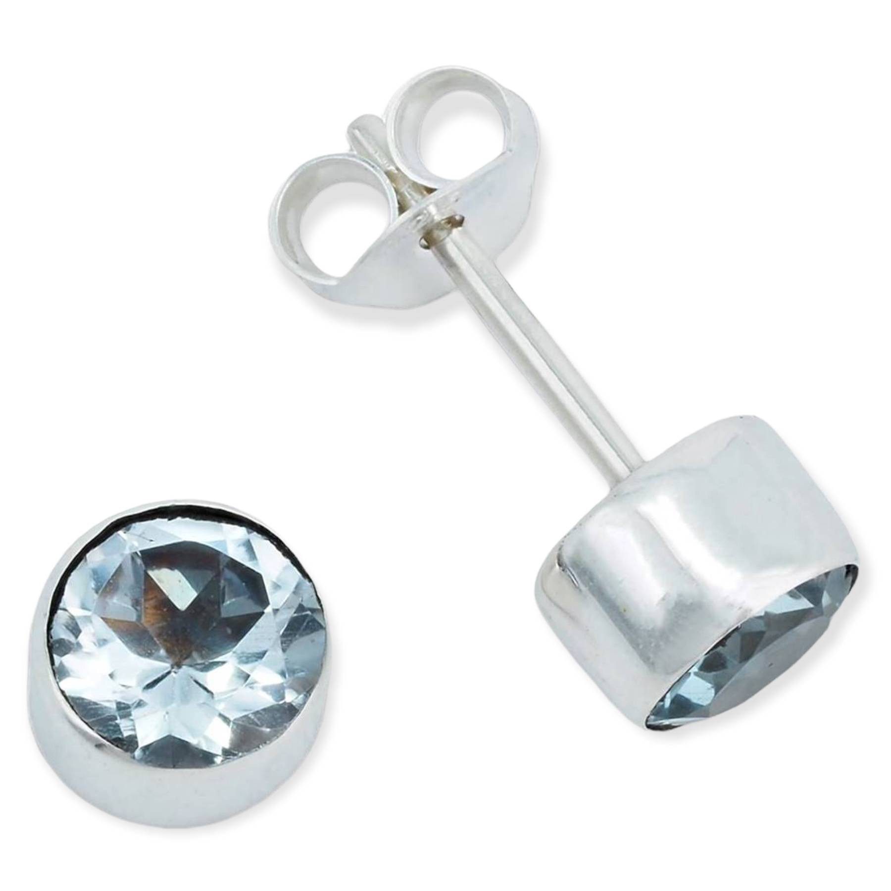 mantraroma Paar Ohrstecker SAMA rund klein aus 925 Silber mit blau Topas (P günstig online kaufen