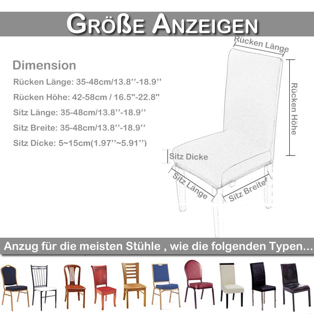 in Farbe#3 Party Dekor Erhältlich BTTO, Blumenmuster langlebig Stuhlhusse verfügbar Esszimmer 17Farben, Geometrische Stuhlhusse mit Sitzflächenhusse für Set in