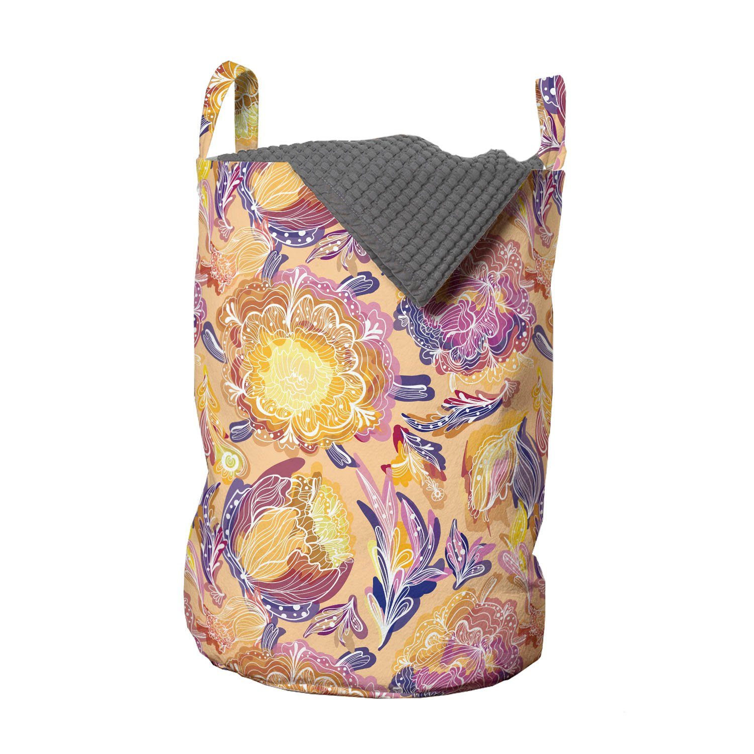 Abakuhaus Wäschesäckchen Wäschekorb mit Griffen Kordelzugverschluss für Waschsalons, Blumen Mystischer Blumen-Grafik
