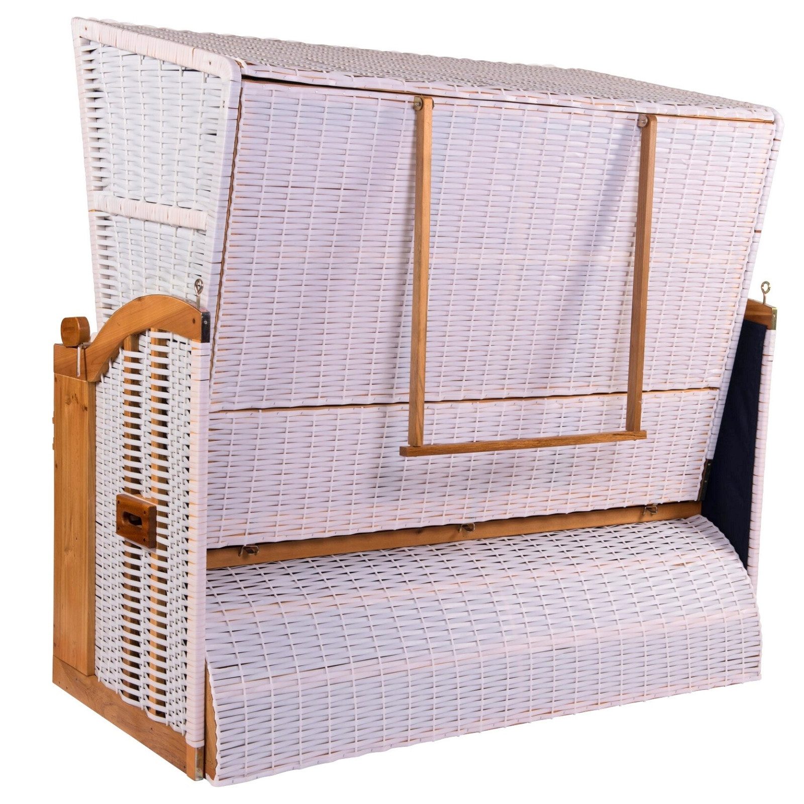 Strandkorb Hanse Strandkorb Strandkorb Ostsee 2,5 Sitzer dunkelblau weiß gestreift, BxTxH: 150x80x160 cm, Volllieger, Ostsee-Modell, (1-tlg), XXL, extra breit, handgefertigtes Polyrattangeflecht