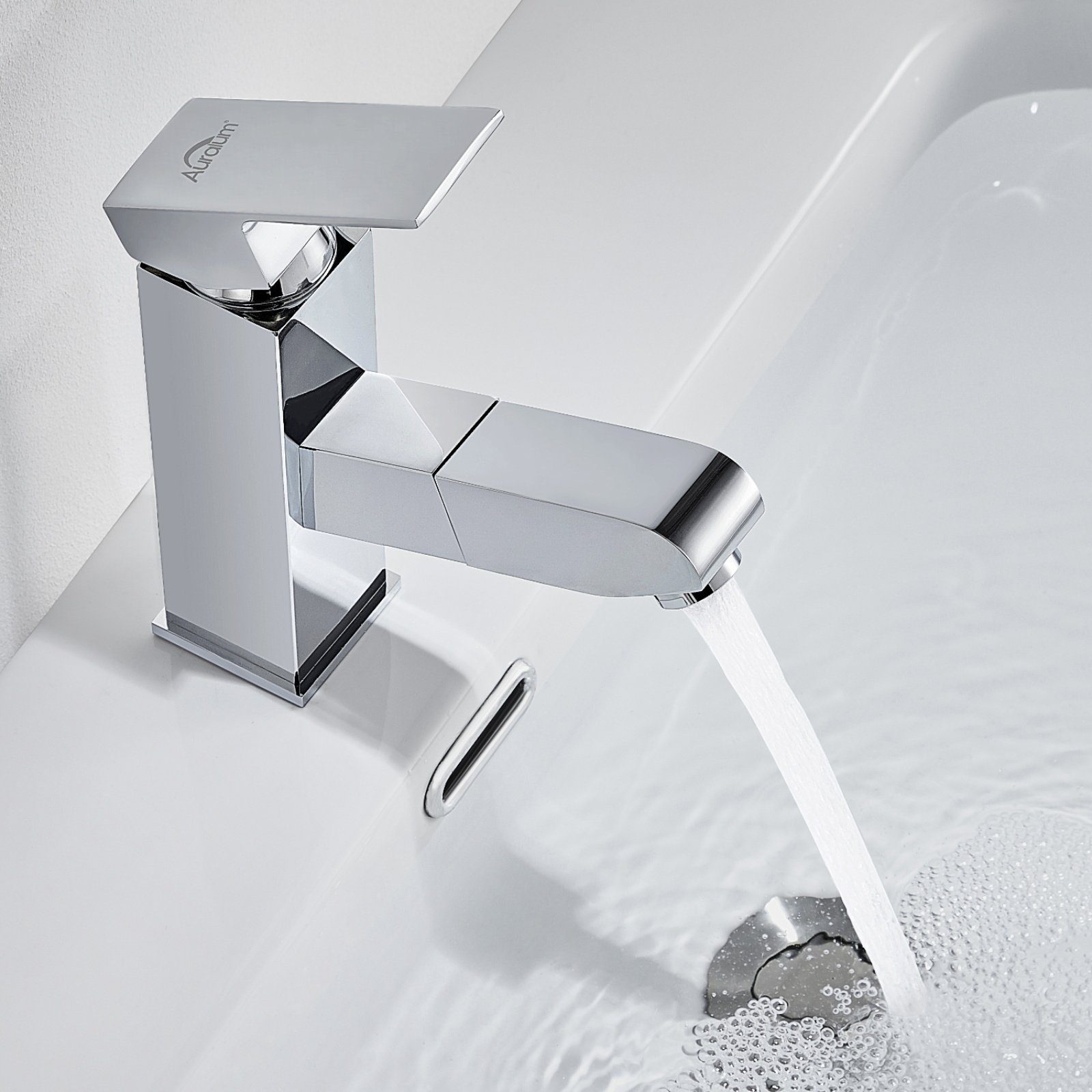 Auralum Waschtischarmatur Waschbecken Badarmatur Brause mit Ausziehbar Mischbatterie Wasserhahn Silber