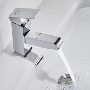 AuraLum pro Waschtischarmatur mit Ausziehbar Brause Wasserhahn Mischbatterie Bad Waschbecken Chrom