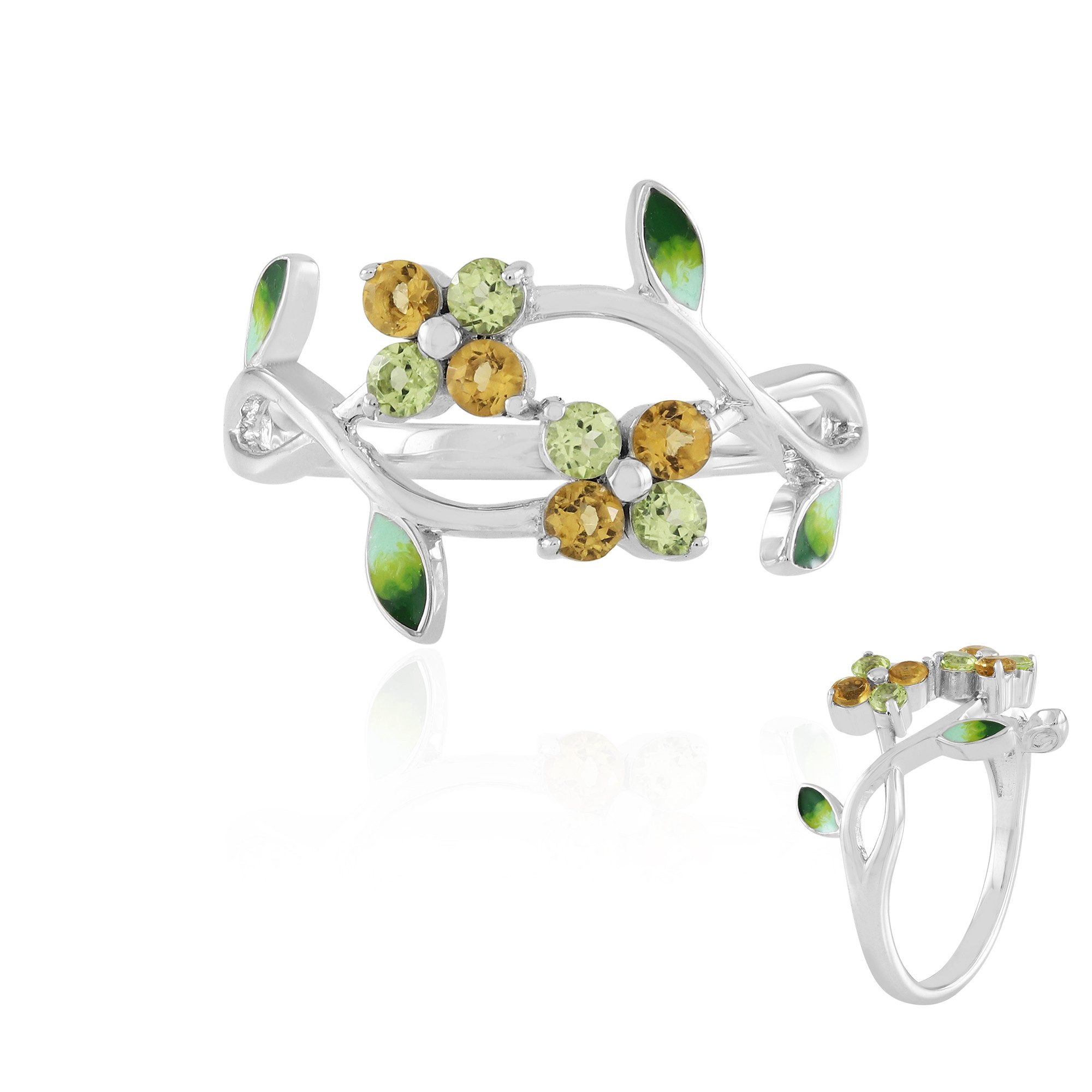 Cavill Silberring Peridot-Citrin-Ring mit Blumenmotiv aus Sterlingsilber (1-tlg)