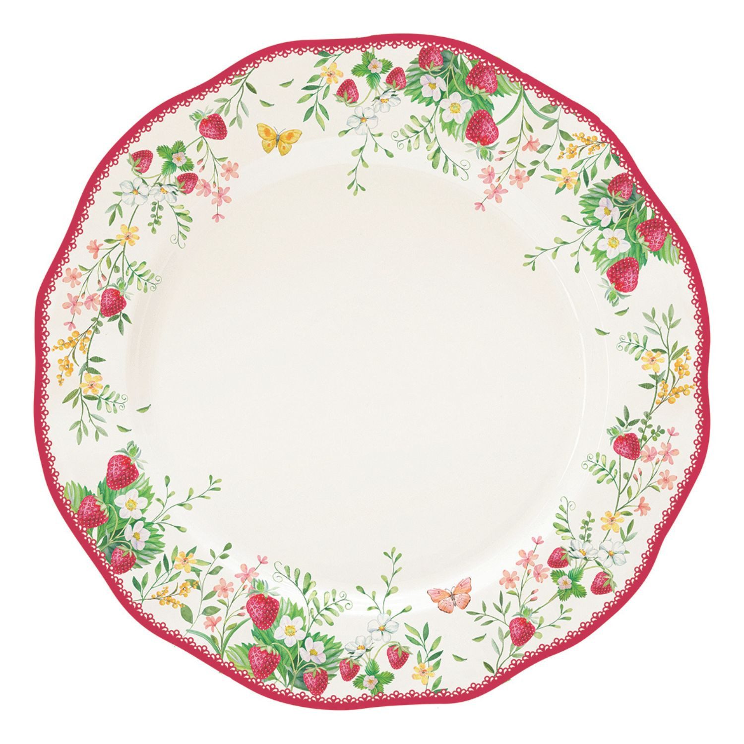 EasyLife Speiseteller Jardin des Fraises, Höhe: 2,5cm, Farbe: Weiß, Motiv: Erdbeeren