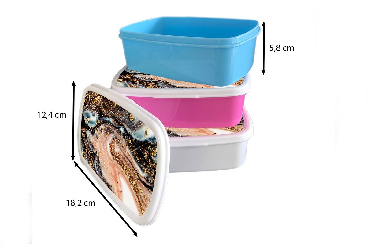 Jungs Chic, und und für Brotbox Brotdose, MuchoWow - Mädchen (2-tlg), Erwachsene, Glitzer - weiß - für Marmoroptik Kinder Gold - Schwarz Lunchbox Kunststoff,