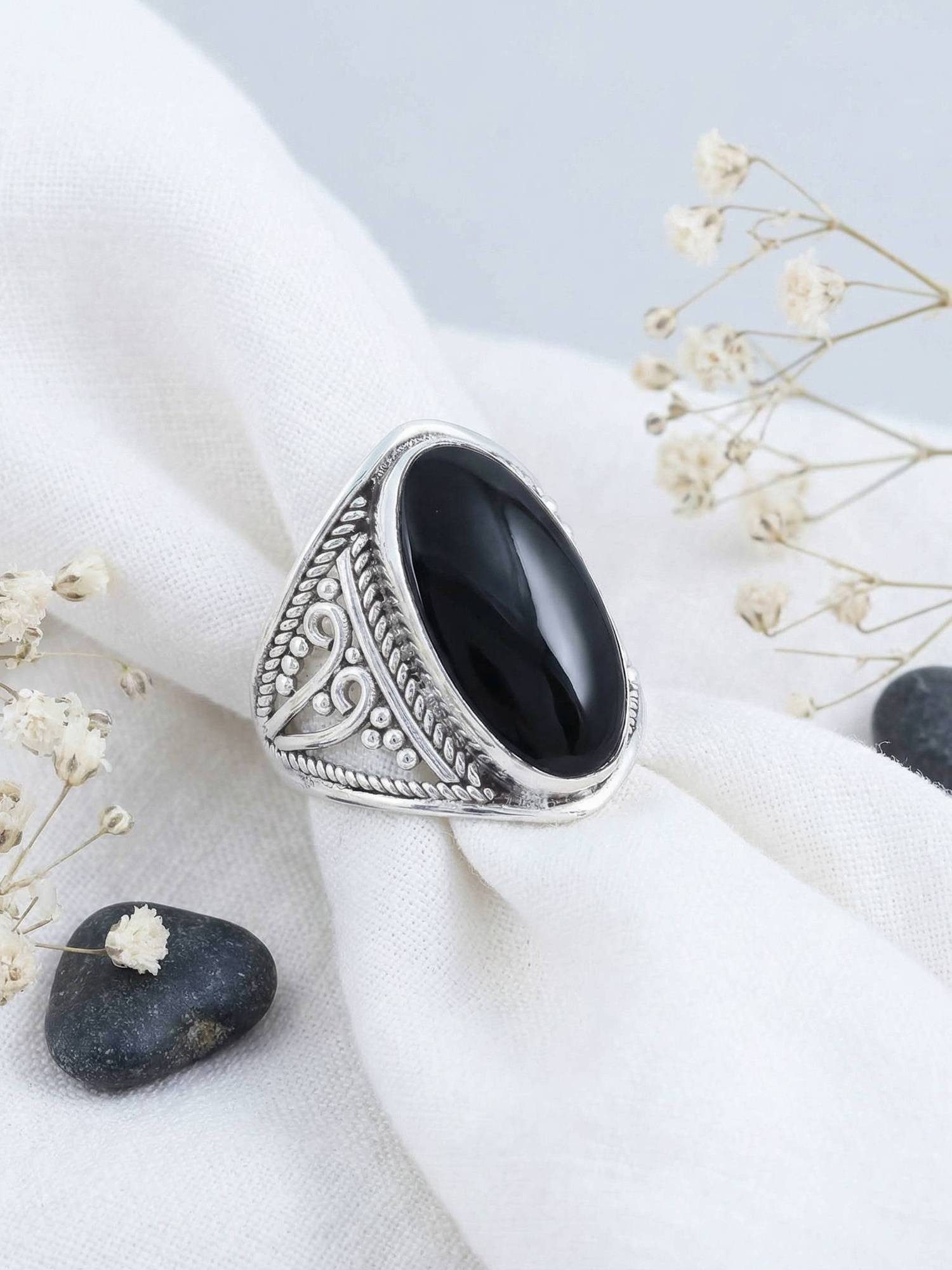 mantraroma Silberring DAHAB oval groß aus 925 Silber mit Onyx (Ring mit Sch günstig online kaufen