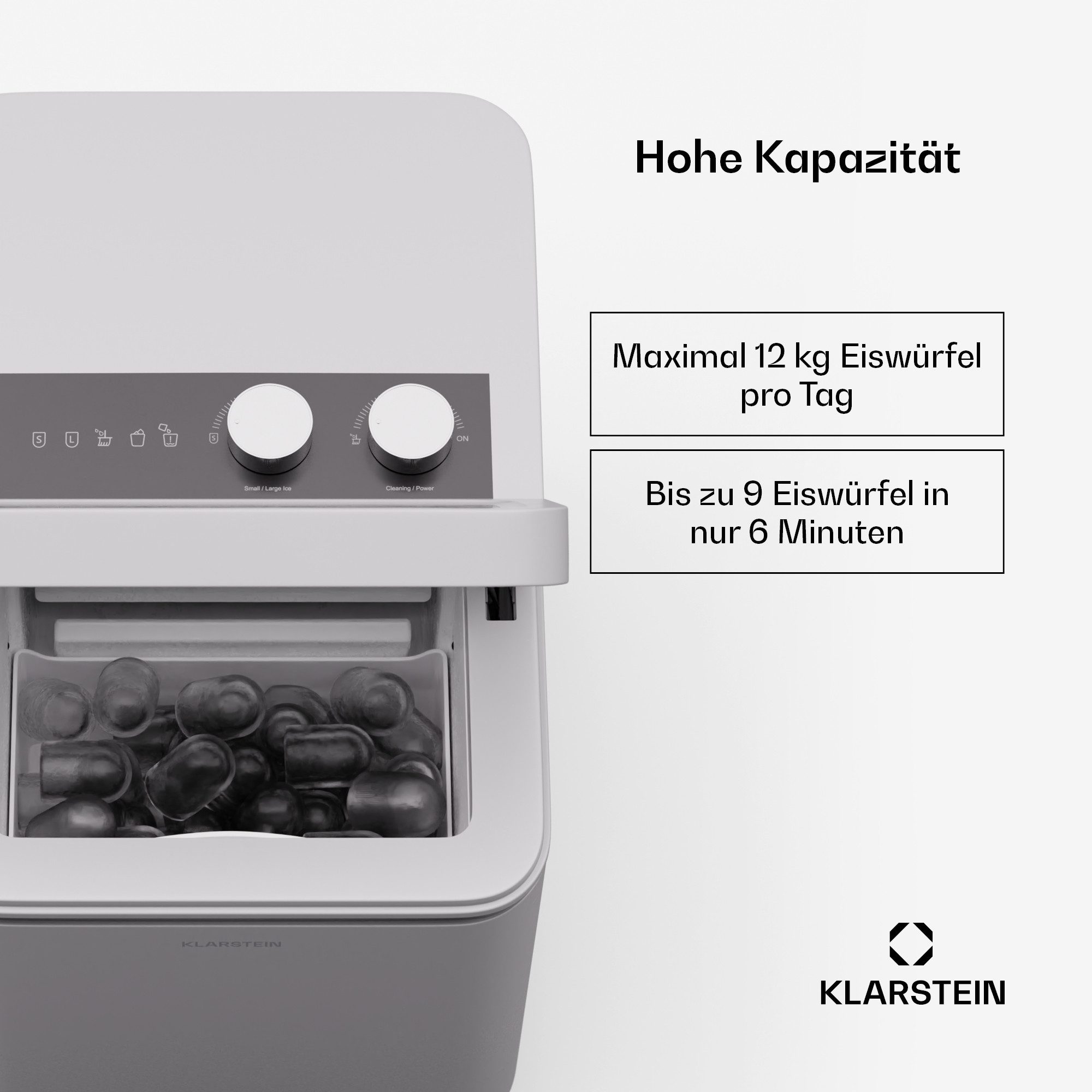 Klarstein Eiswürfelmaschine IceCraft Eiswürfelbereiter, Bulleteis für Zuhause 12kg/Tag LED Display 1,3 L Eiswürfelbereiter