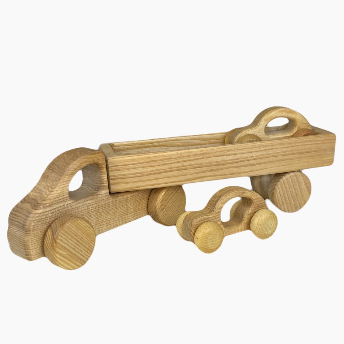 Lotes Toys Spielzeug-Transporter Lotes Toys Holzbaufahrzeug Lastwagen Set, (packung, 4-tlg., spar set), Jedes Holzauto ist ein Unikat