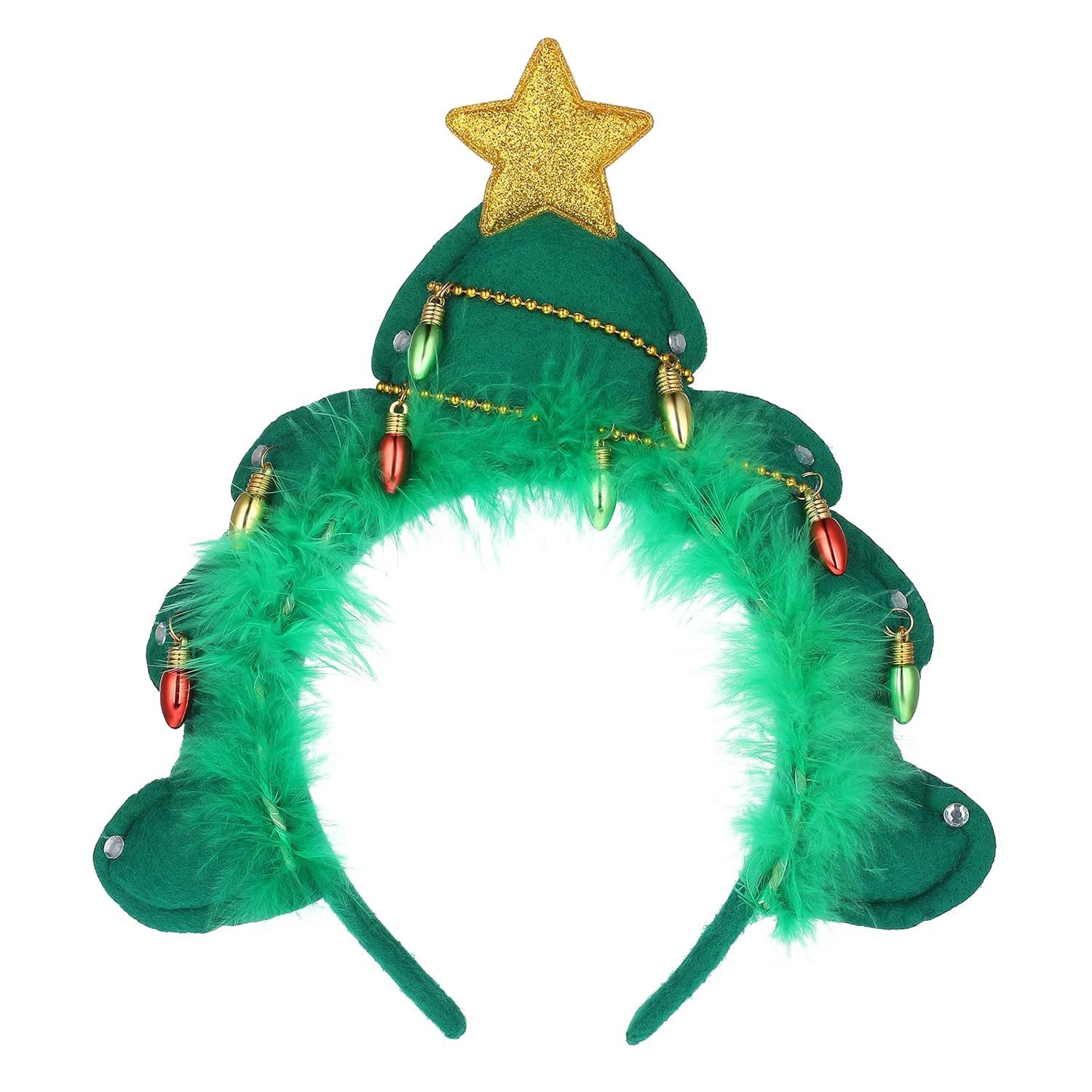 FOUORTUNATE-BEE Haarspange Weihnachts-Stirnband mit grüner Tanne und Stern Winter Haaraccessoire, Plüschiges Weihnachts Stirnband mit Baumdesign Perfekt für Partys