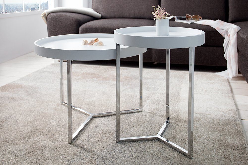 riess-ambiente Beistelltisch silber weiß Wohnzimmer · inkl. | Design · silber, rund · / 40cm Modern weiß MODULAR Tablett