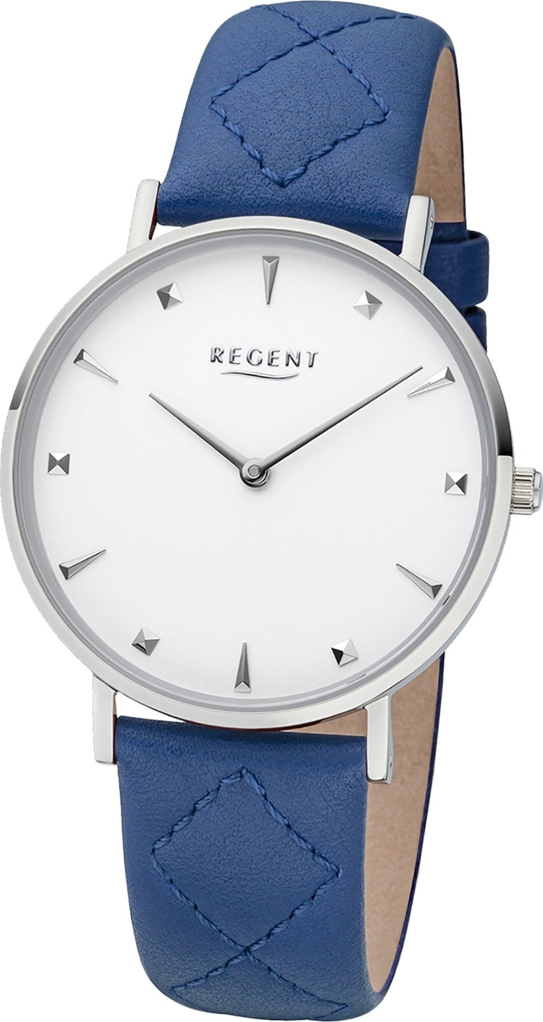 Regent Quarzuhr Regent Leder Damen Uhr BA-573 Quarz, Damenuhr Lederarmband  blau, rundes Gehäuse, mittel (ca. 36mm) | Quarzuhren