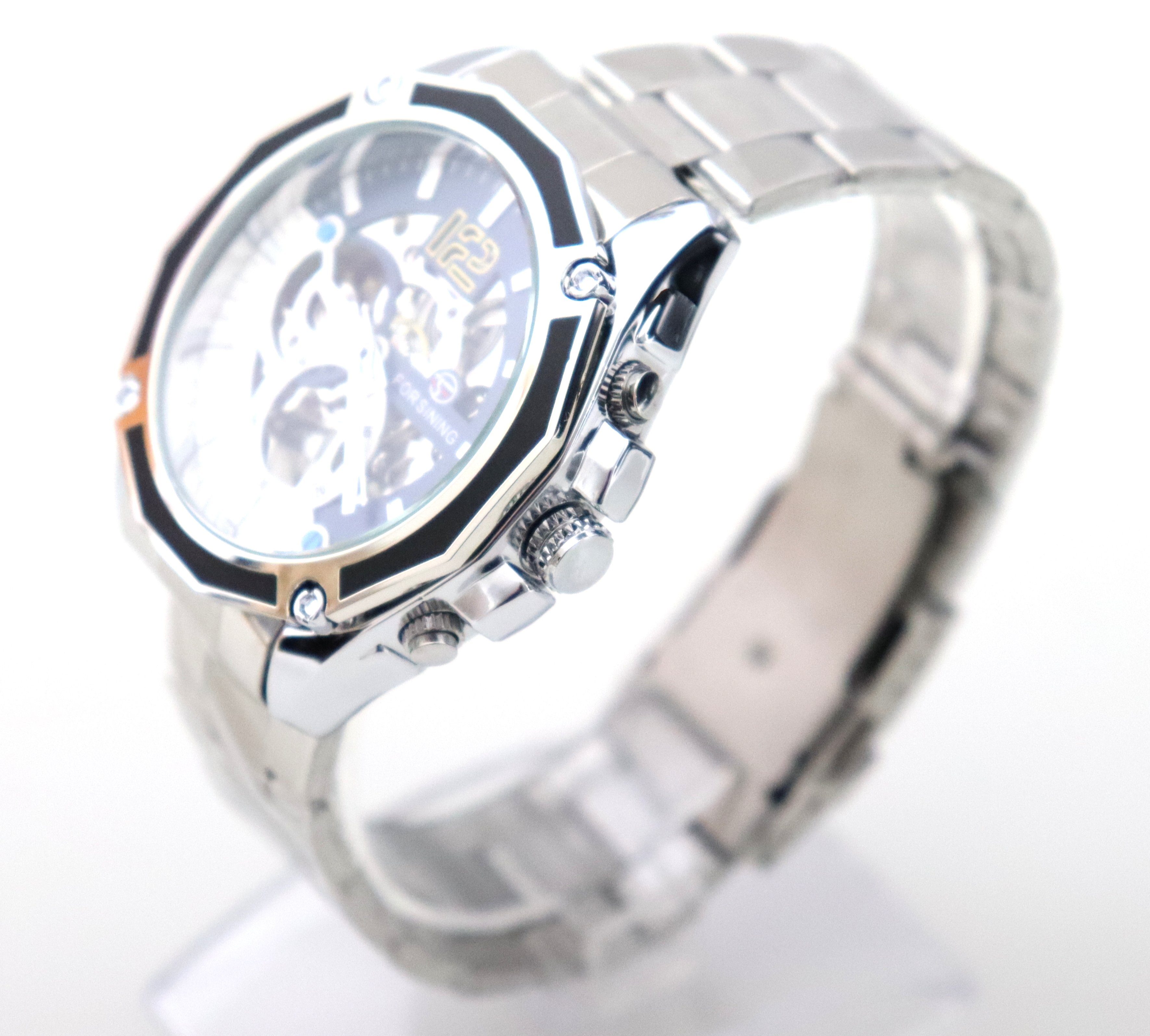 Rötting Design Automatikuhr Herrenuhr Armbanduhr Marke Forsining Skelett blau weißes Ziffernblatt, Edelstahl, Skelett Ziffernblatt – Bild 5 von 5