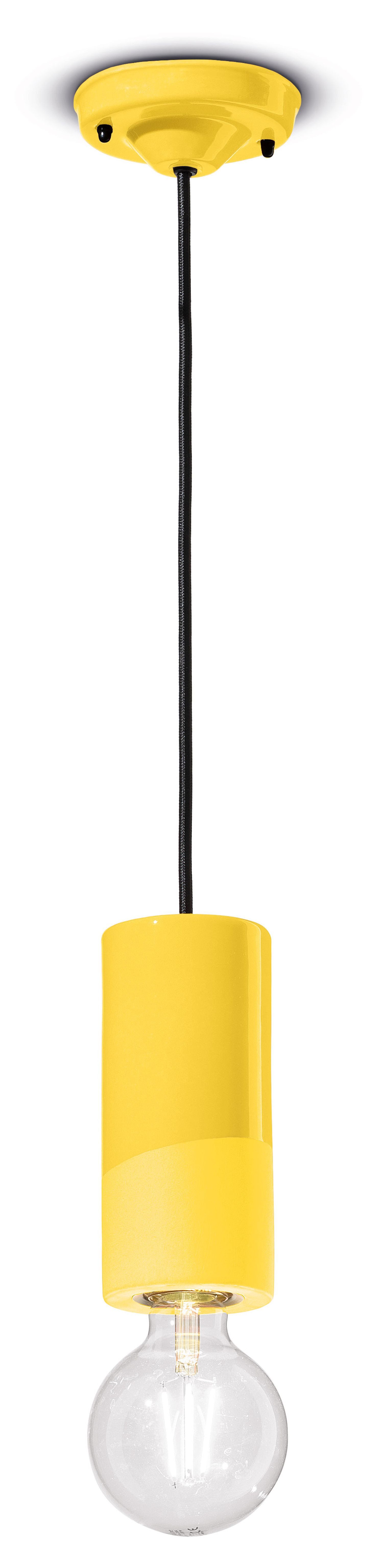 Licht-Erlebnisse Pendelleuchte ENRICO, ohne Leuchtmittel, Keramik Ø 8 cm rund Gelb E27 Retro Handarbeit