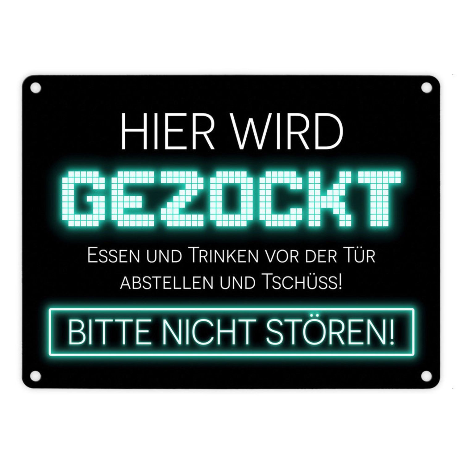 Metallschild Hier wird gezockt Metallschild in 15x20 cm für Gamer in türkis