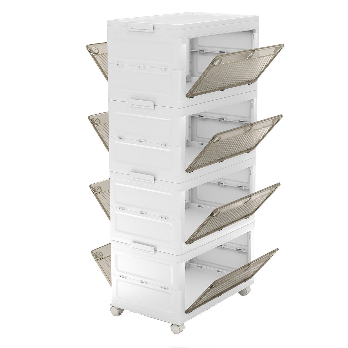 COSTWAY Aufbewahrungsbox, mit Deckel, 3er Set Stapelboxen faltbar, auf Rollen