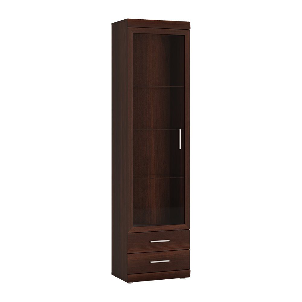 Lomadox Vitrine IMPERIA-129 Wohnzimmer schmal 50 cm Nussbaum Vitrinenschrank Schrank Glas