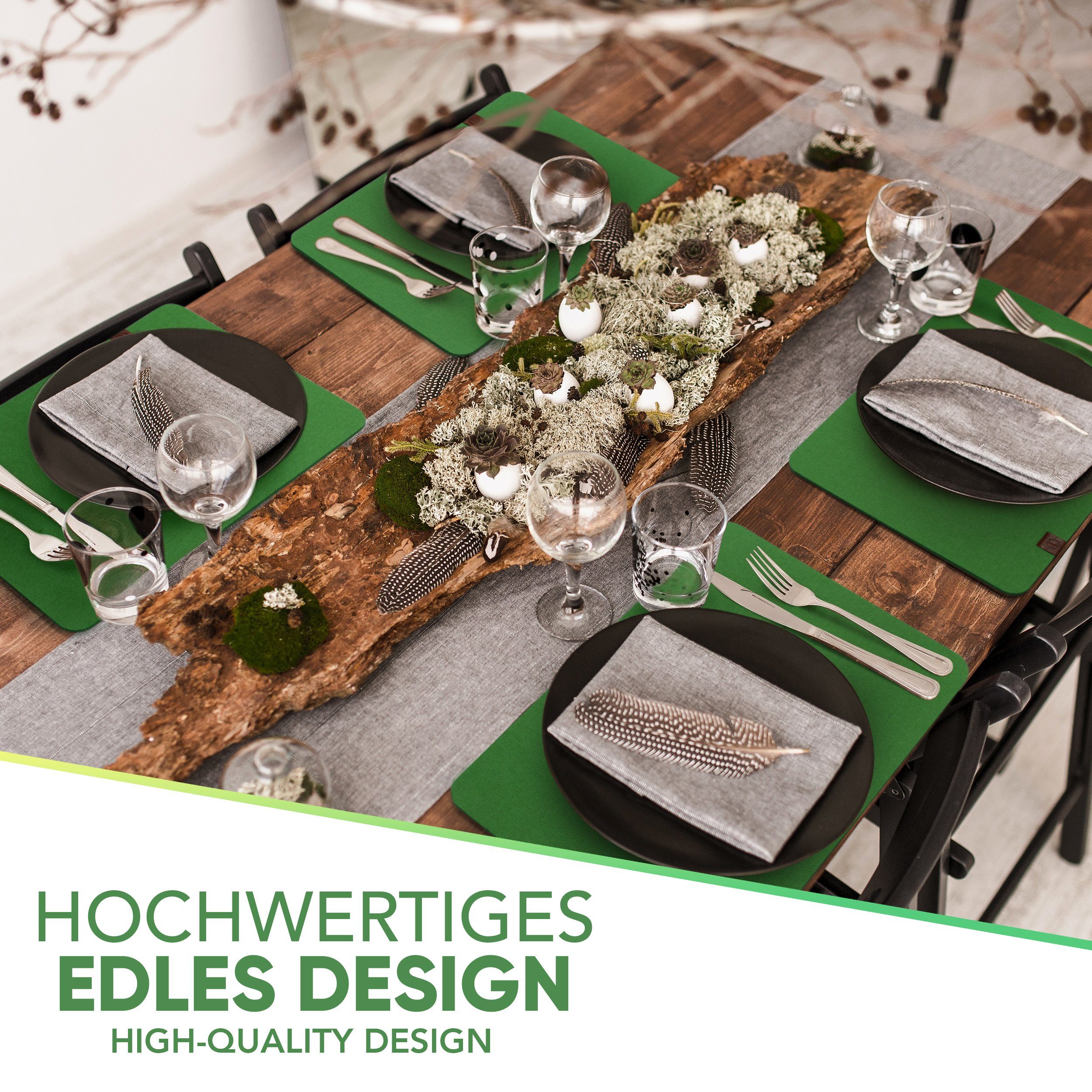 Loco Bird Platzset Tischset aus Filz, 6er Set Rechteckig, Platzsets 44x32 cm, (Tischset in grün), abwischbare Tischuntersetzer Platzdeckchen