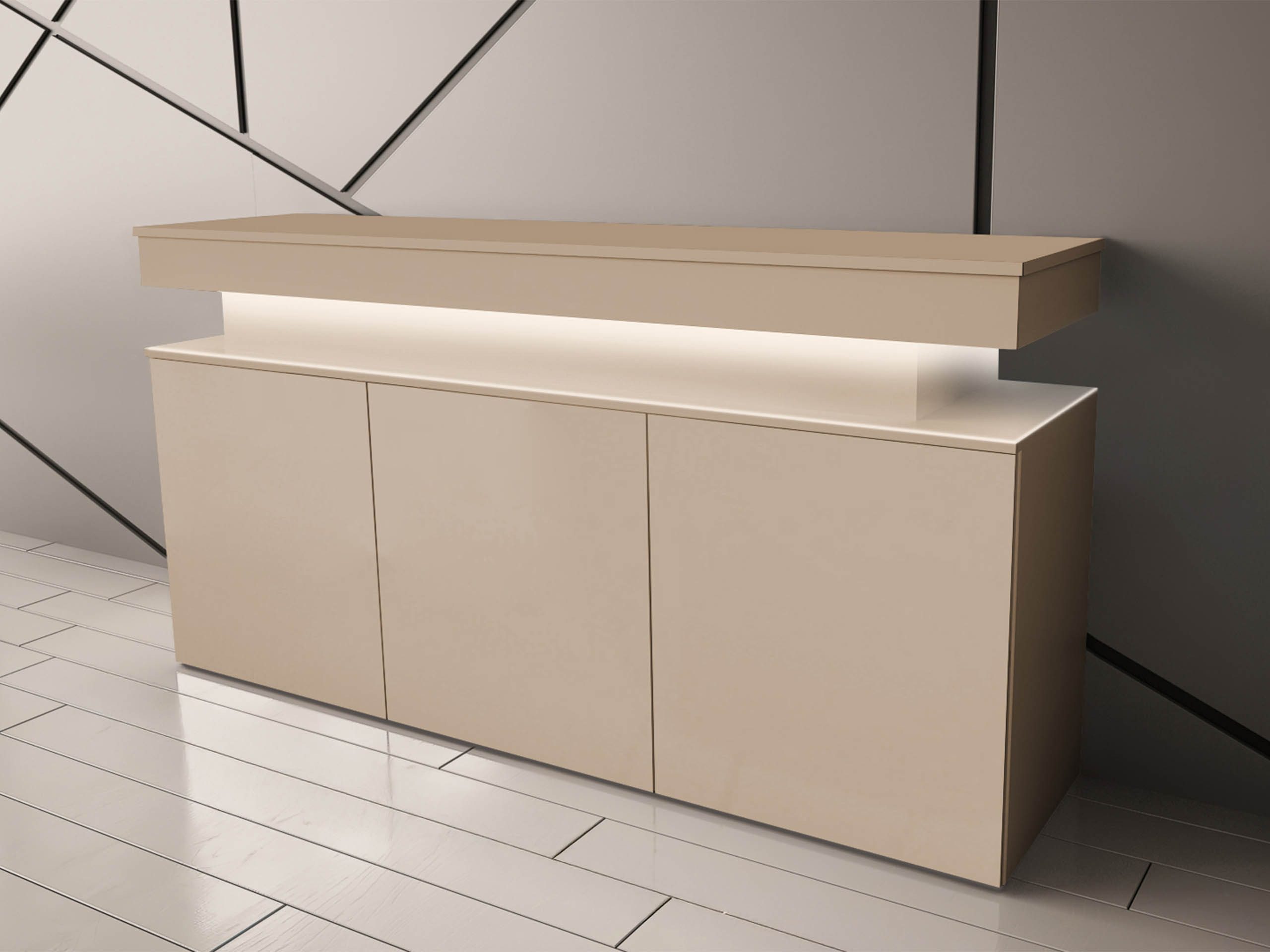 MIRJAN24 Kommode Glossa Bis 3D 160 (mit drei Drehtüren), Weißer LED-Beleuchtung