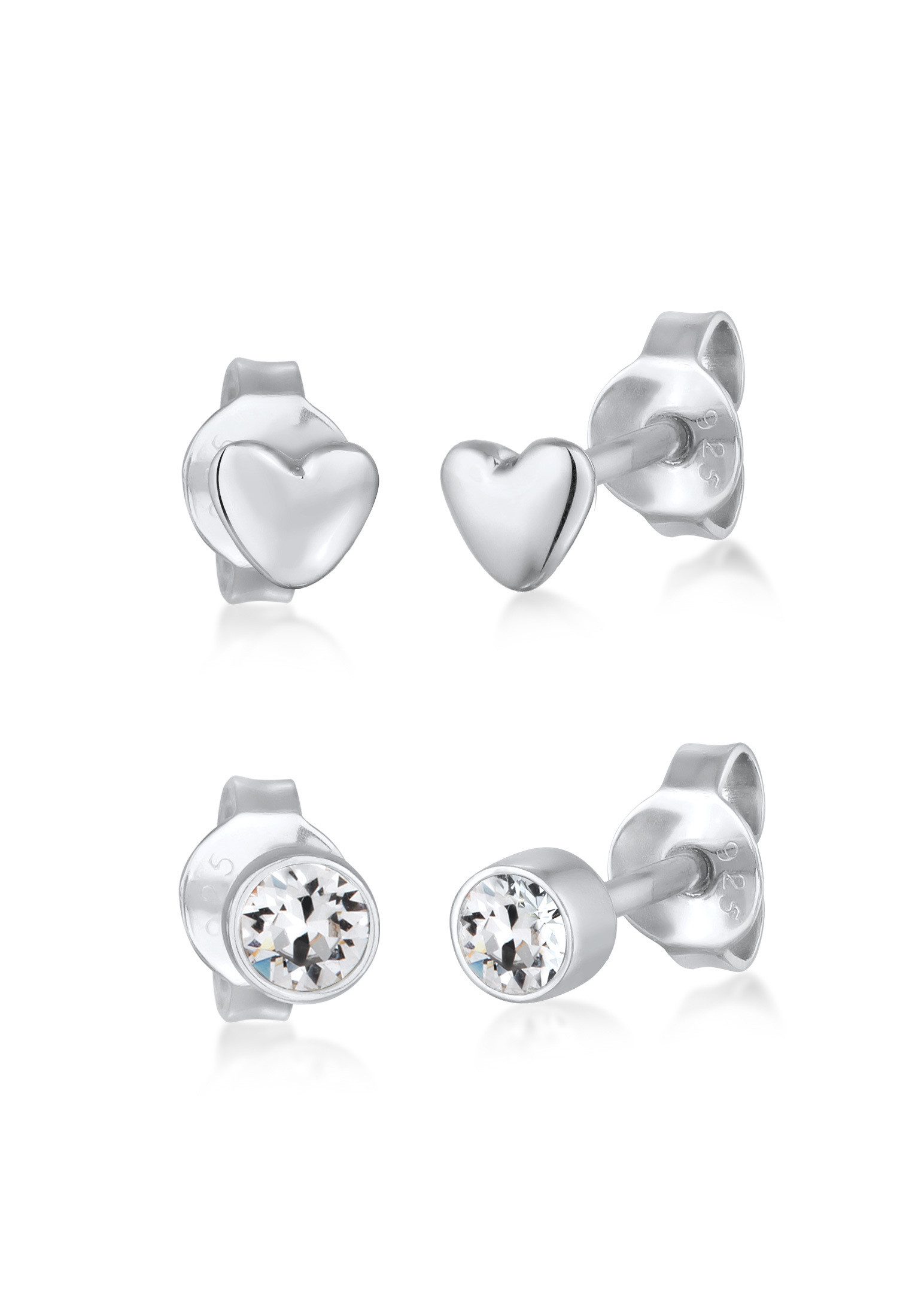 Ohrring-Set 2er Set Herz 925 Silber, mit Kristallen von Swarovski®